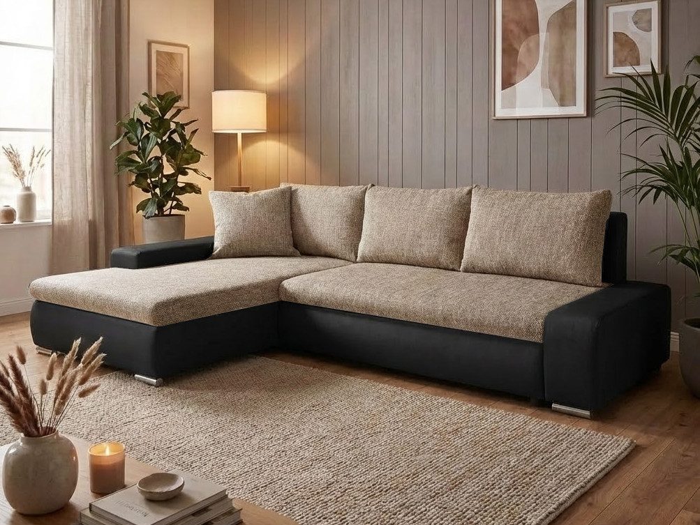 Beautysofa Polsterecke mit Schlaffunktion Teo L, L-Form Ecke Sofa Relaxcouch, Polsterecke mit Schlaffunktion Bettkasten, stilvoll Wohnzimmersofa aus Webstoff und Kunstleder
