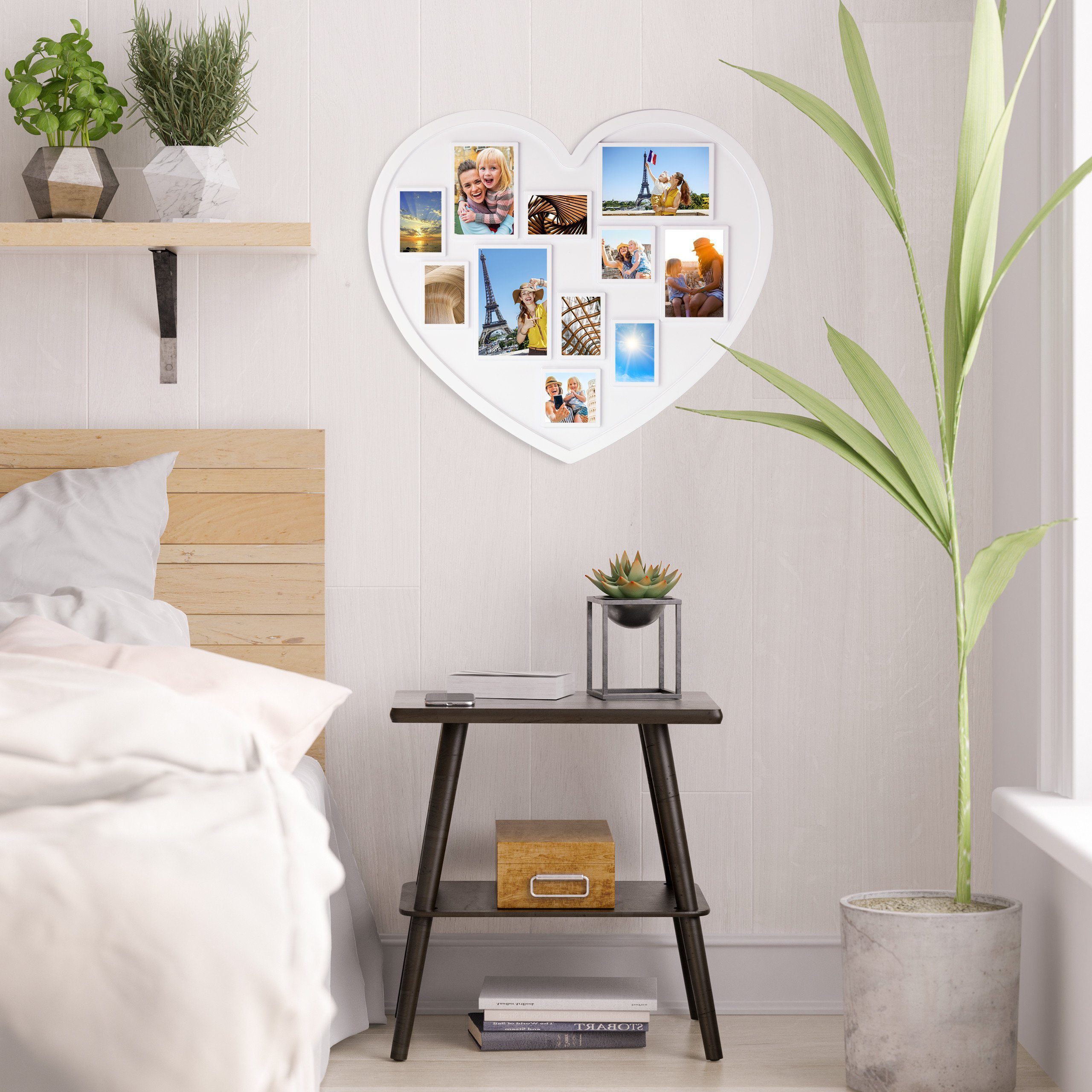 relaxdays Bilderrahmen Collage Herz Bilderrahmen für 11 Bilder, weiß