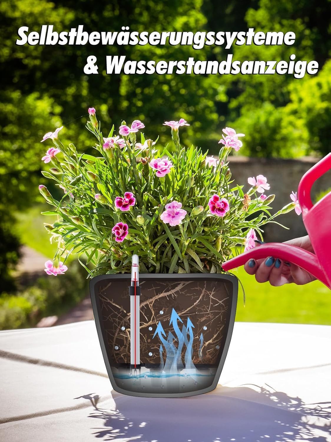 Blauesmeer Blumentopf mit Bewässerungssystem & Gießanzeiger, günstig online kaufen
