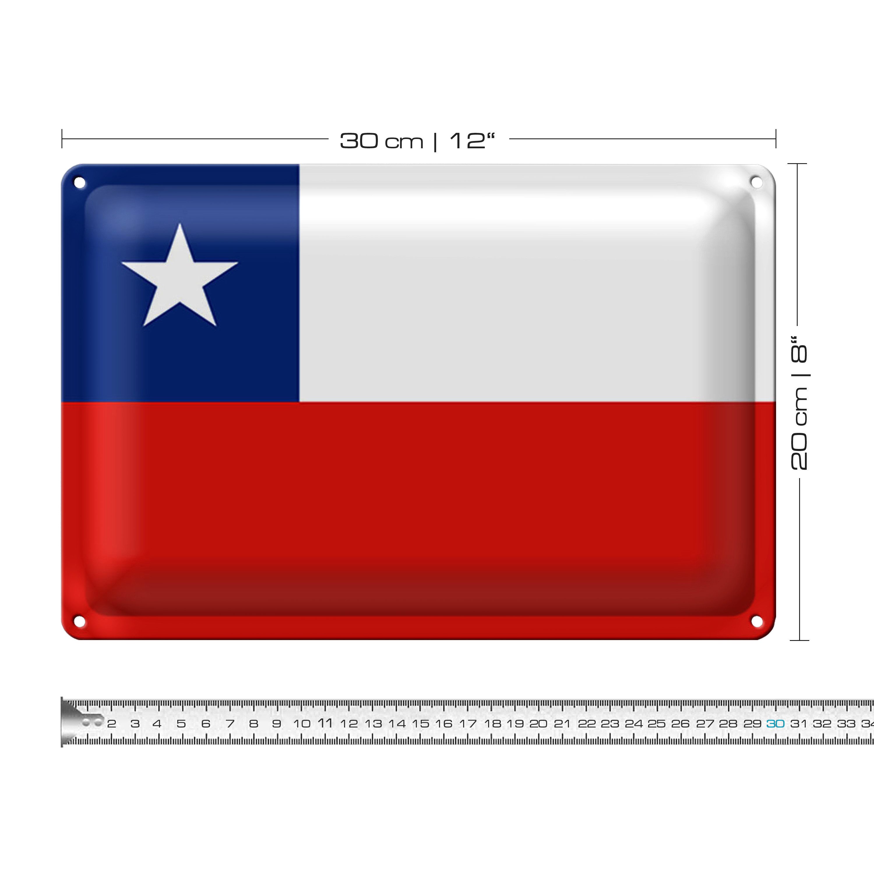 Roomando Metallschild Blechschild Flagge Chile 30x20cm Flag of Chile