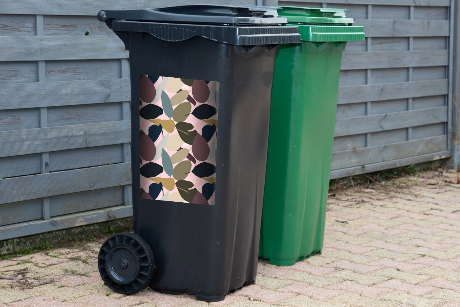 Tropisch Sticker, Mülleimer-aufkleber, Mülltonne, Rosa Blätter (1 MuchoWow - St), Container, - Wandsticker Abfalbehälter