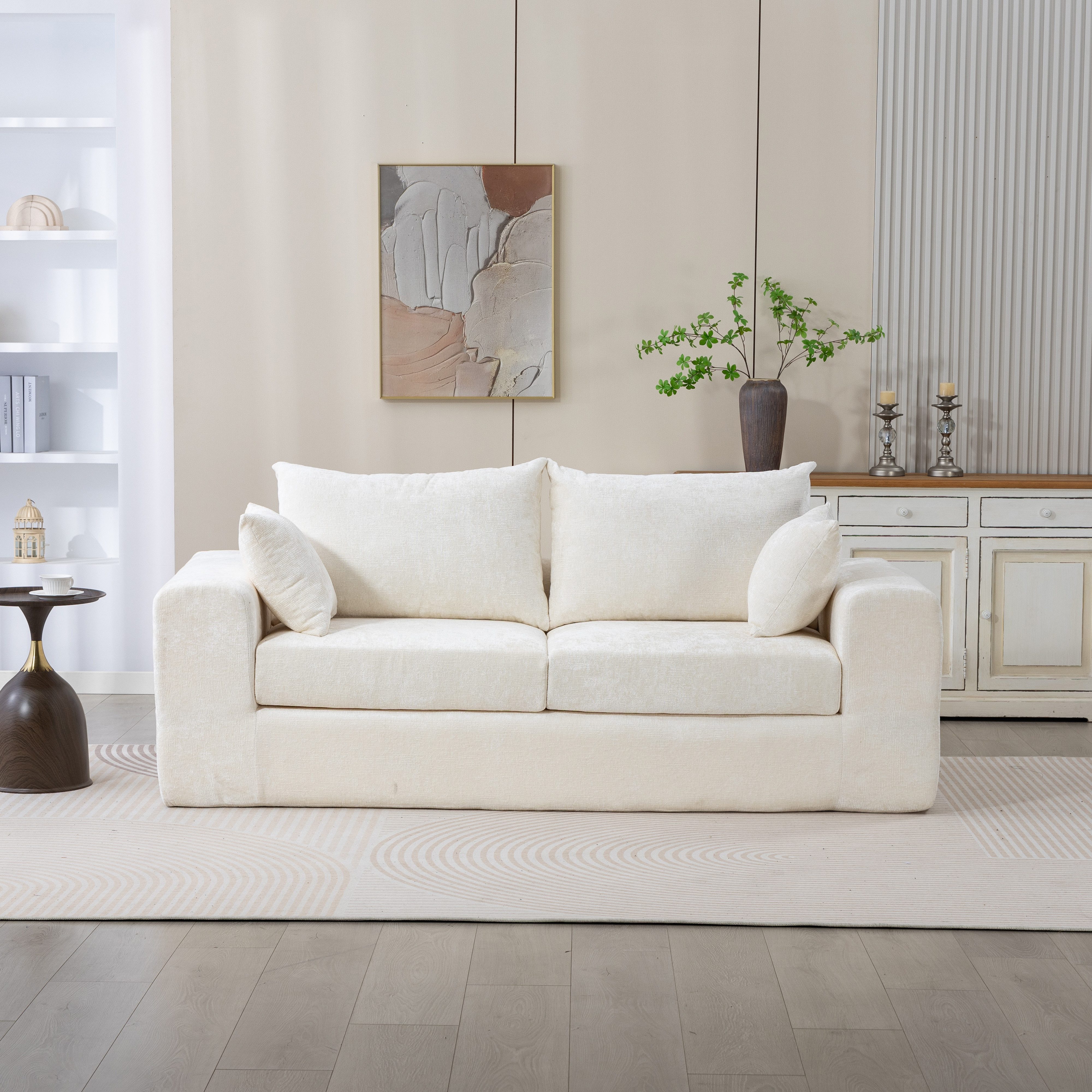 Sinaopus Sofa Modulares 2-Sitzer Cordsofa, wahlweise mit Fußhocker, Breites Wohnzimmer-Sofa mit weichen Kissen und tiefer Sitzfläche