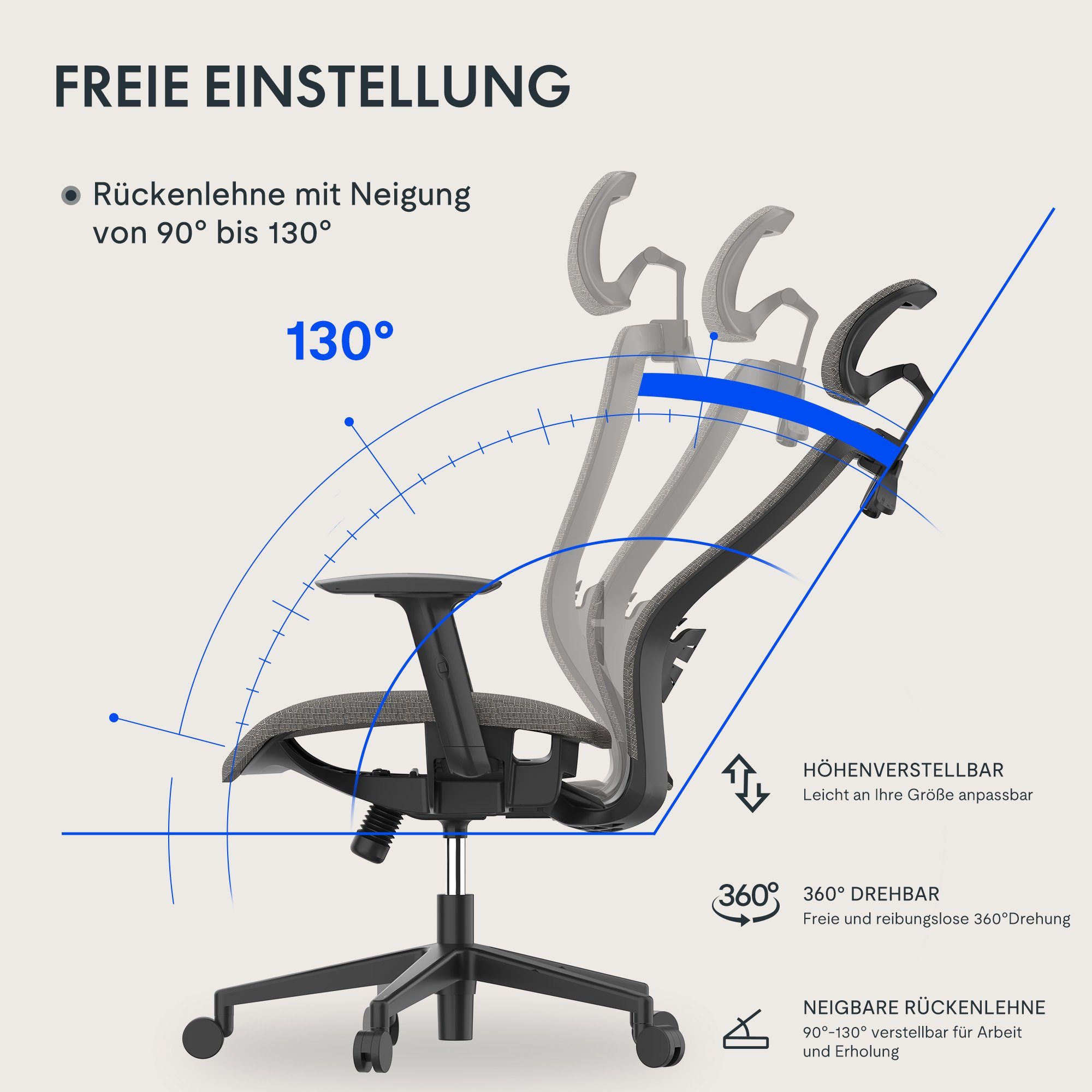 FLEXISPOT Bürostuhl OC3 (OC3B, 1 St), Chefsessel, Kopfstütze, Verstellbarer Stuhl Chefsessel