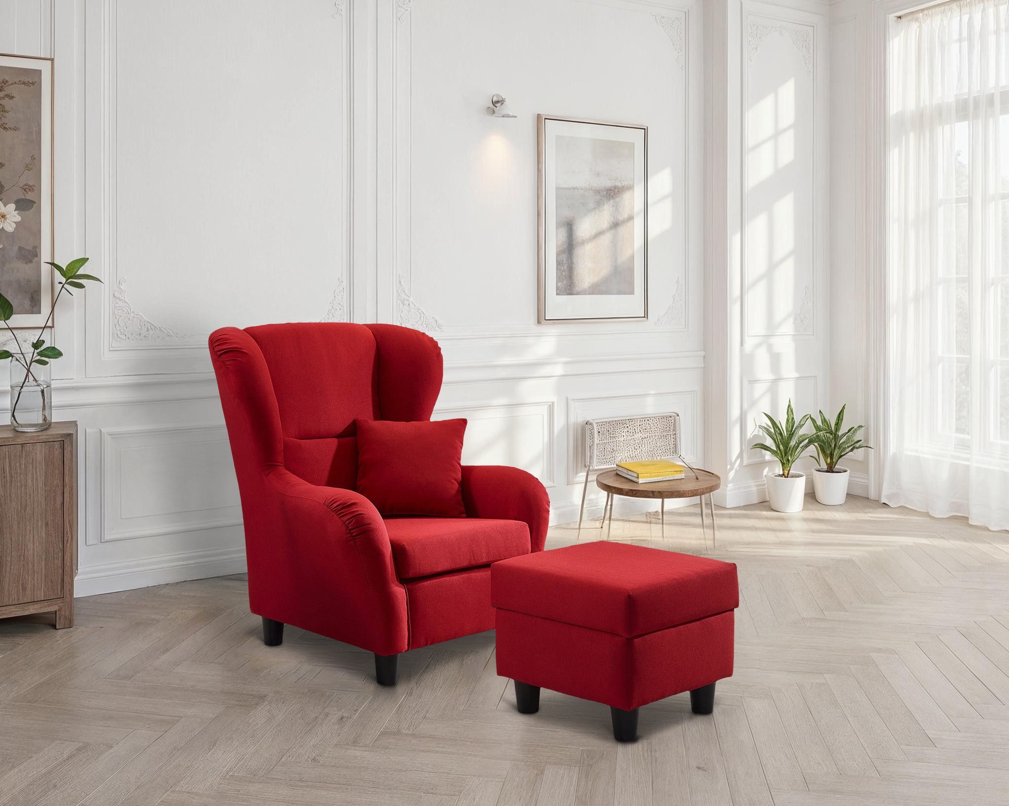 luma-home Ohrensessel 18002 (mit Hocker und Zierkissen, Wellenunterfederung günstig online kaufen