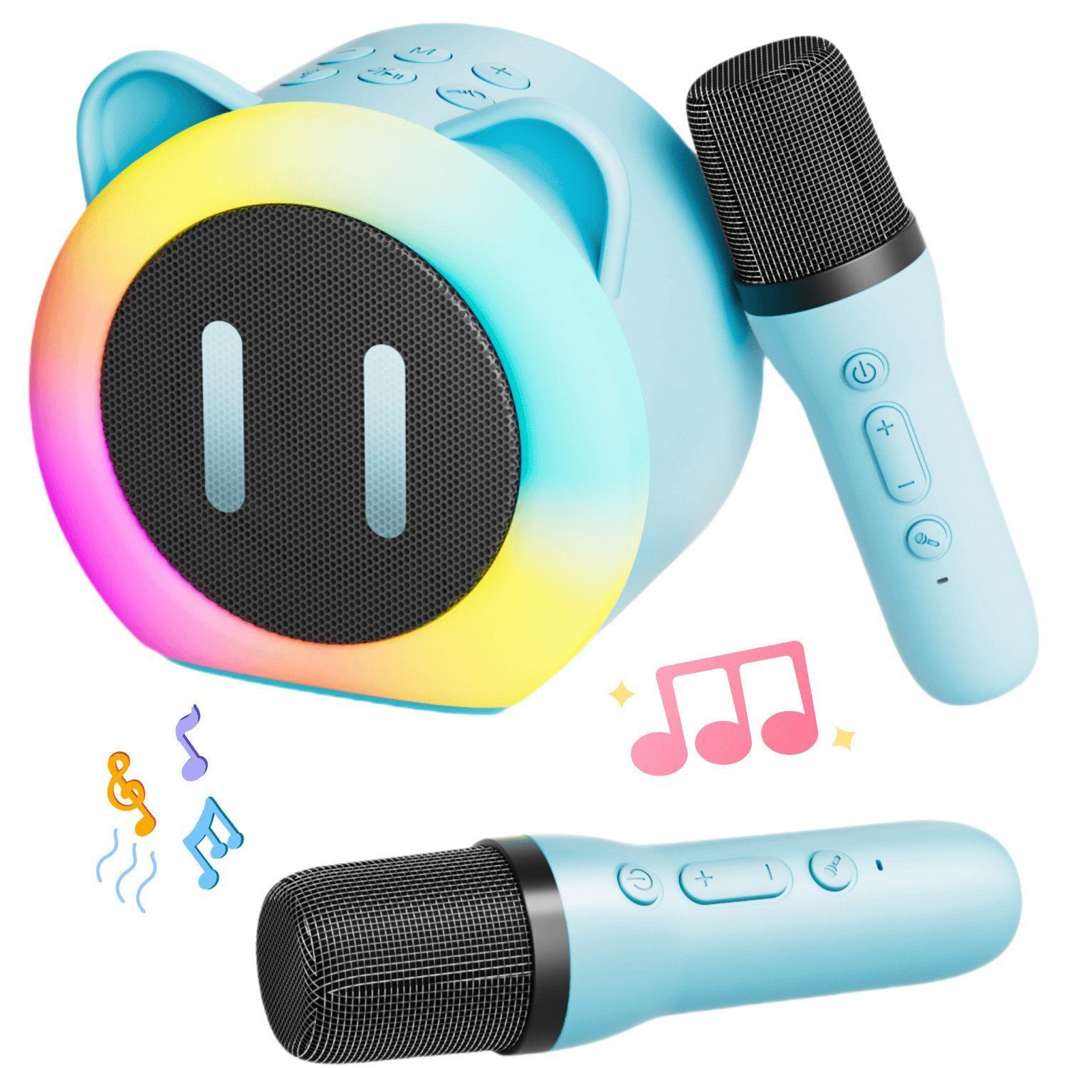 Fyrove Mikrofon Mini Bluetooth Karaoke Maschine mit 2 Drahtlosen Mikrofonen, Tragbare Bluetooth Lautsprecher Box, Jungen Mädchen Geschenke