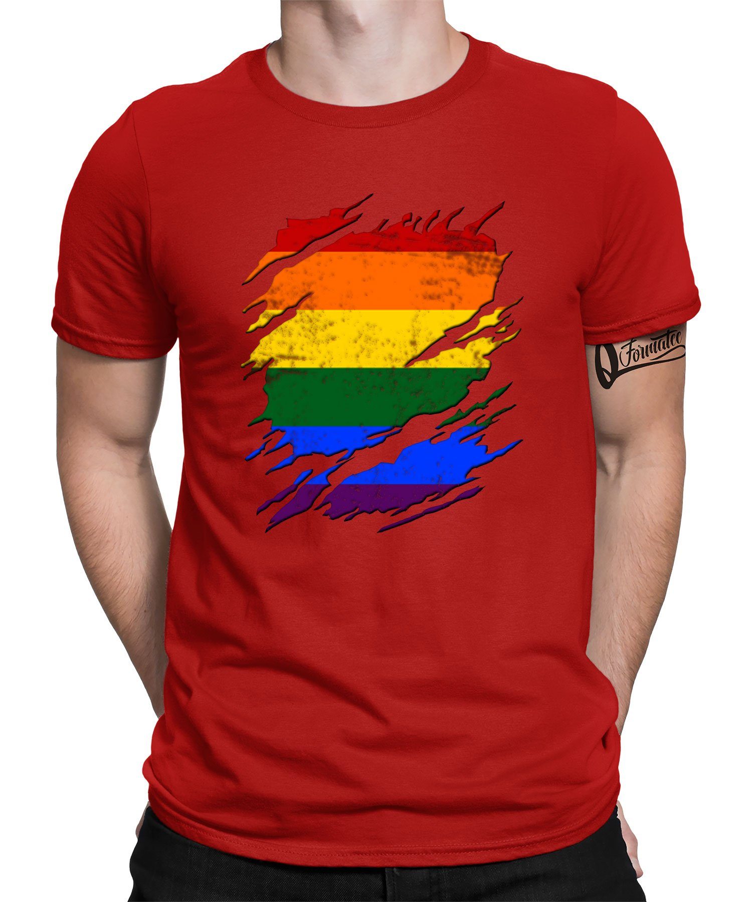 Quattro Formatee Kurzarmshirt CSD - Stolz Regenbogen LGBT Gay Pride Herren T-Shirt (1-tlg) Rot