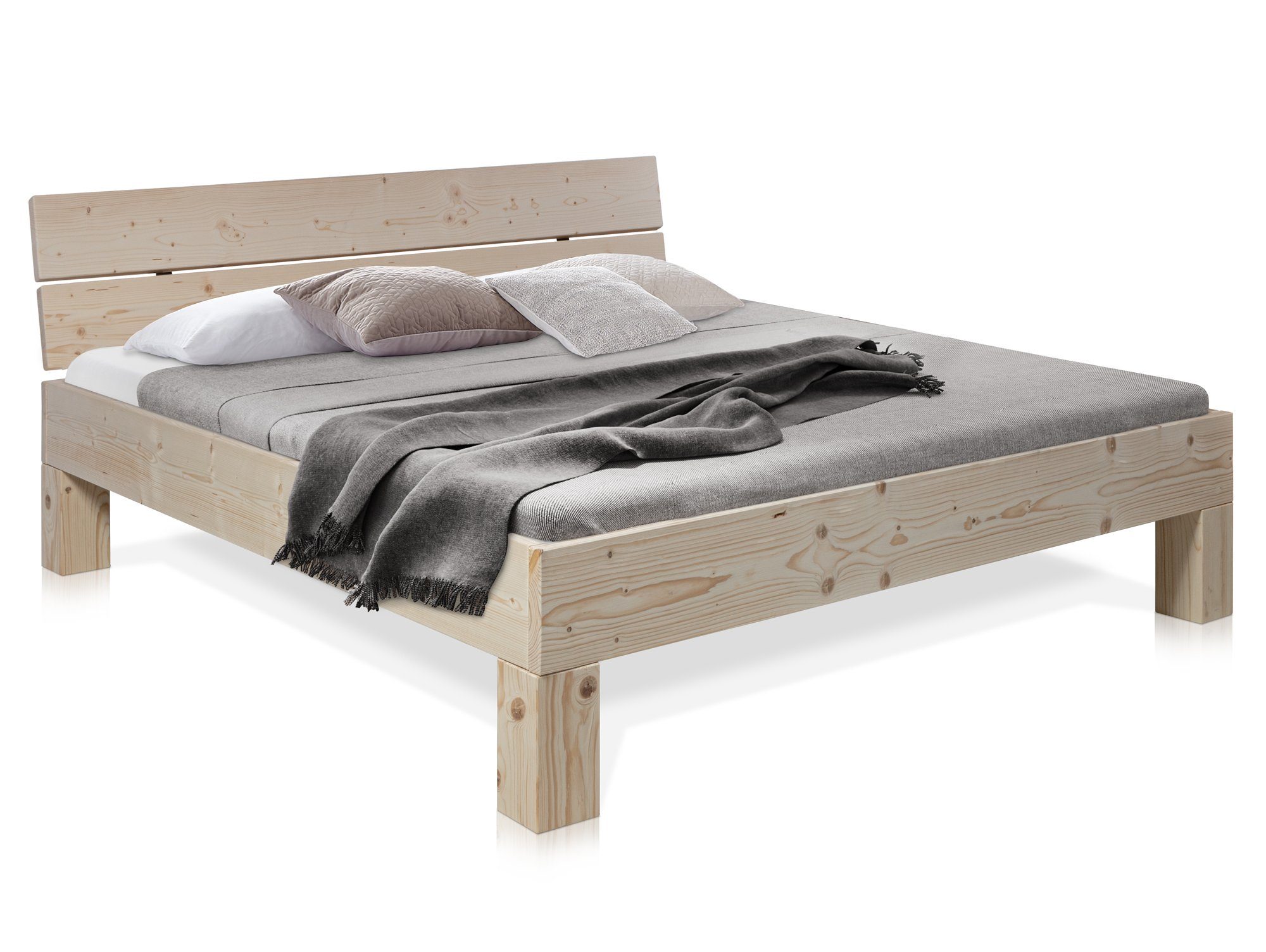 Moebel-Eins Massivholzbett, LUKY 4-Fuß-Bett mit Kopfteil, Material  Massivholz, Fichte massiv