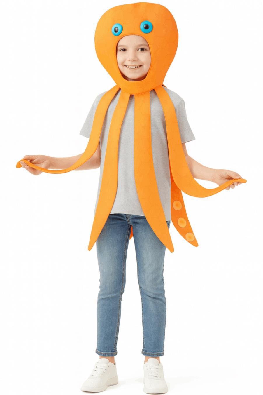 Corimori Kostüm Oktopus Haube, Lustige Kraken Mütze mit Tentakeln, Kopfbedeckung, Fasching, Meerestier, Einheitsgröße Kinder 4-12 Jahre