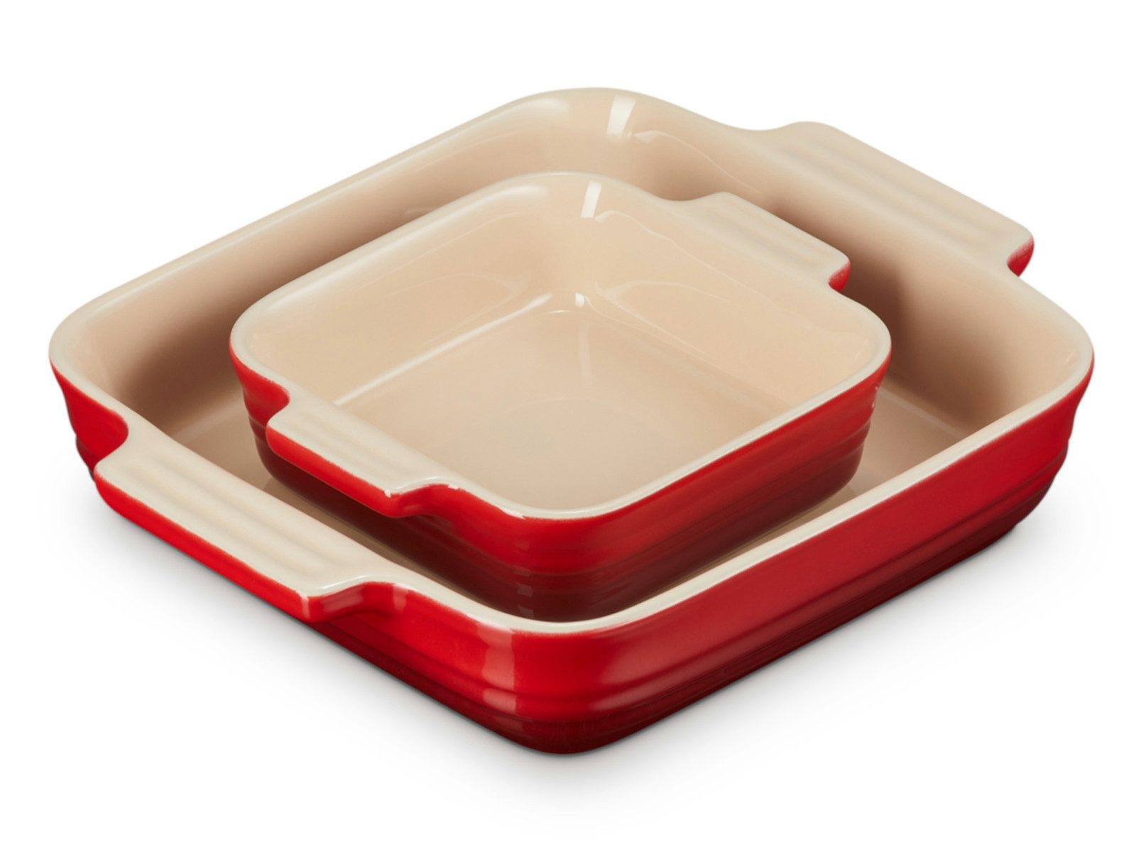 LE CREUSET Backform Auflaufform Klassik quadratisch kirschrot 14/23cm Set 2tlg