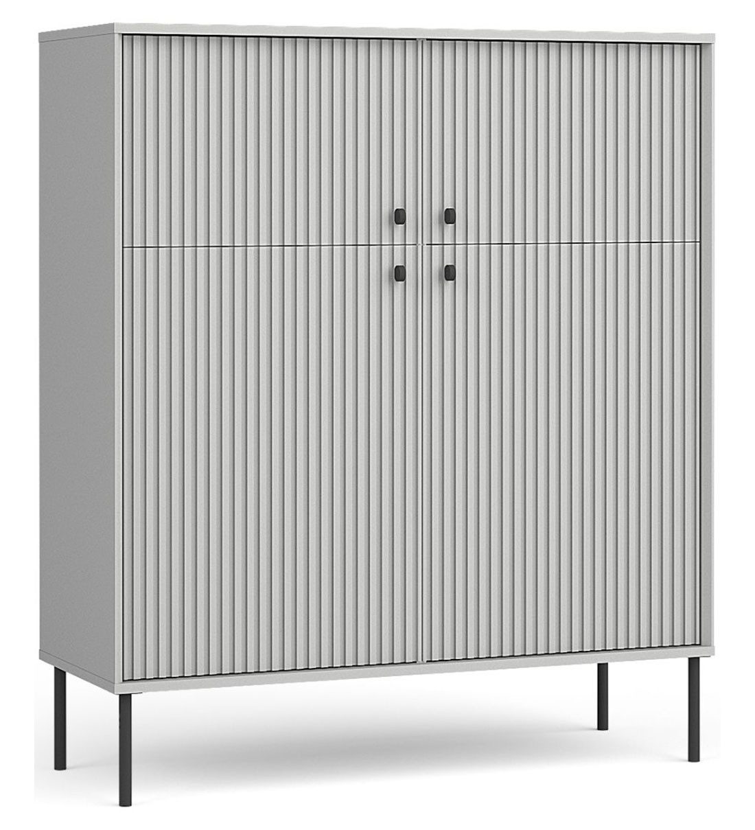 Feldmann-Wohnen Highboard Iris (4 Türen, 2 Einlegeböden, 1 St., moderne Optik, gerillte Fronten, Soft-Close, Griffe & Füße aus Metall), 105,4x40,5x122,4cm grau