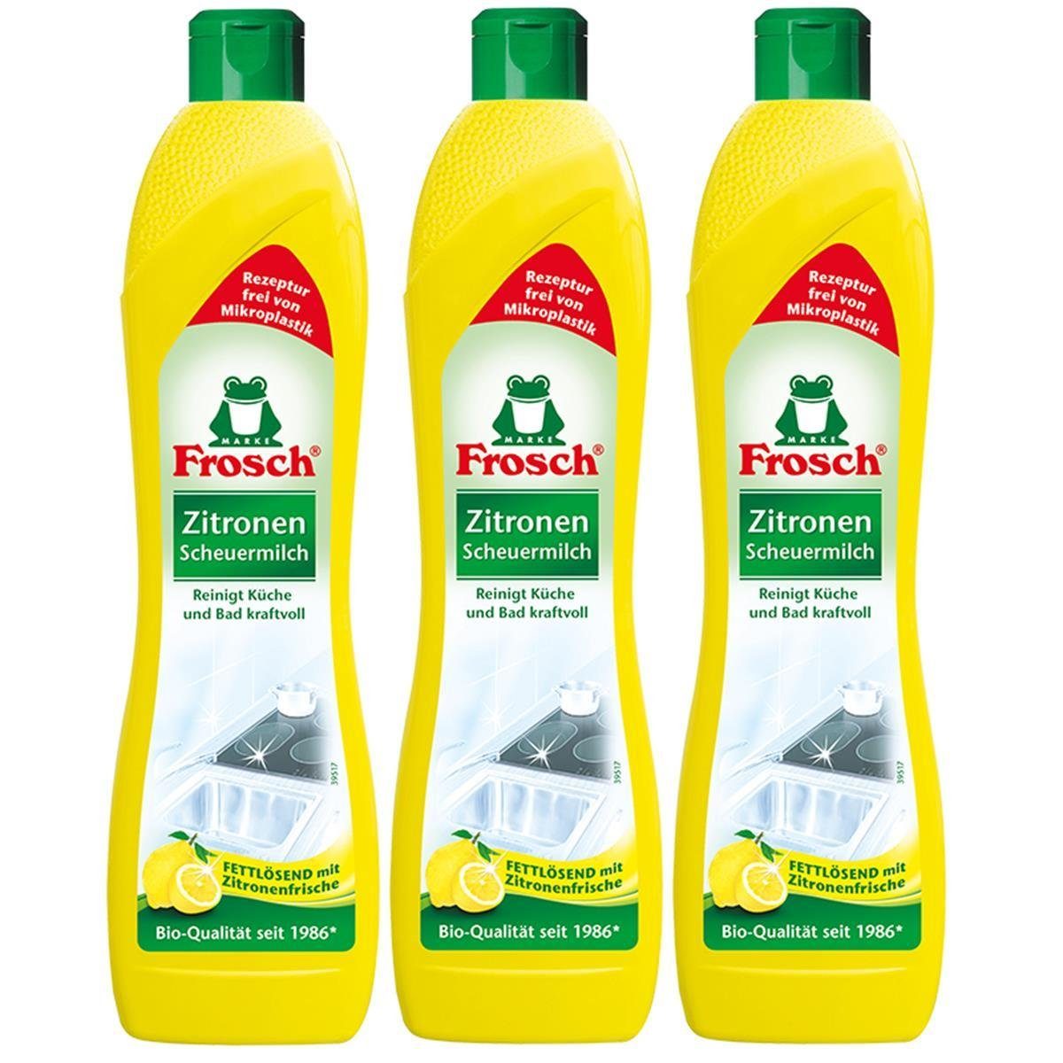 FROSCH 3x Frosch Zitronen Scheuermilch 500 ml - Reinigt Bad und Küche kraftvo Spezialwaschmittel