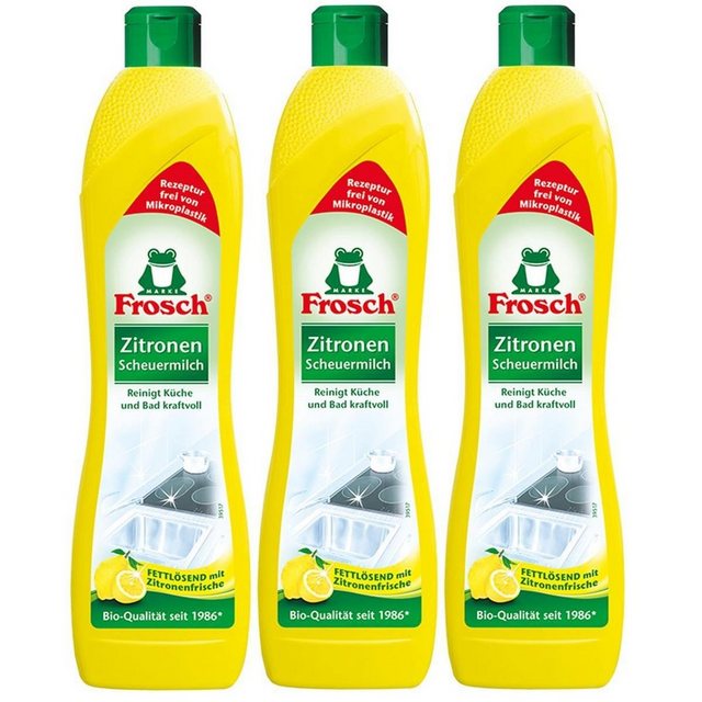 FROSCH 3x Frosch Zitronen Scheuermilch 500 ml – Reinigt Bad und Küche kraftvo Spezialwaschmittel