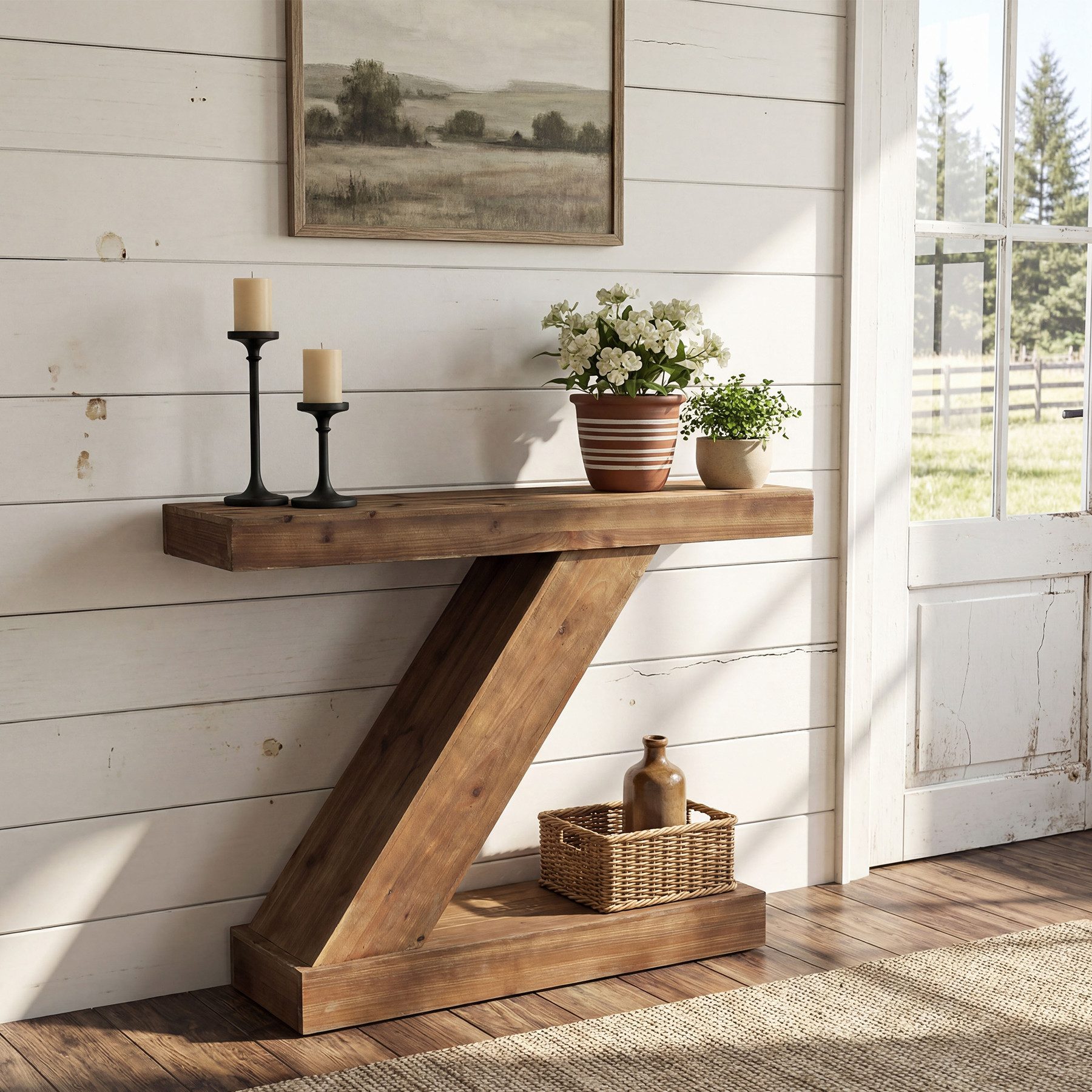 Tribesigns Konsolentisch aus Massivholz, 105cm Rustikaler kleiner Eingangstisch im Landhausstil (1 x Vintage Konsolentisch - 1 x Zubehörbeutel - 1 x Anleitung), Z-förmiger Akzenttisch für Eingangsbereich, Flur und Foyer