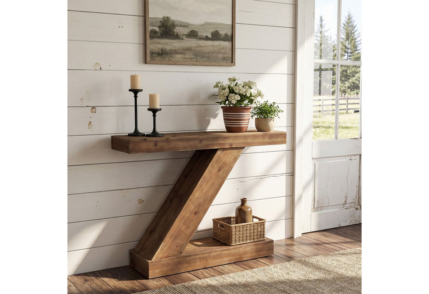 Tribesigns Konsolentisch aus Massivholz, 105cm Rustikaler kleiner Eingangstisch im Landhausstil (1 x Vintage Konsolentisch - 1 x Zubehörbeutel - 1 x Anleitung), Z-förmiger Akzenttisch für Eingangsbereich, Flur und Foyer