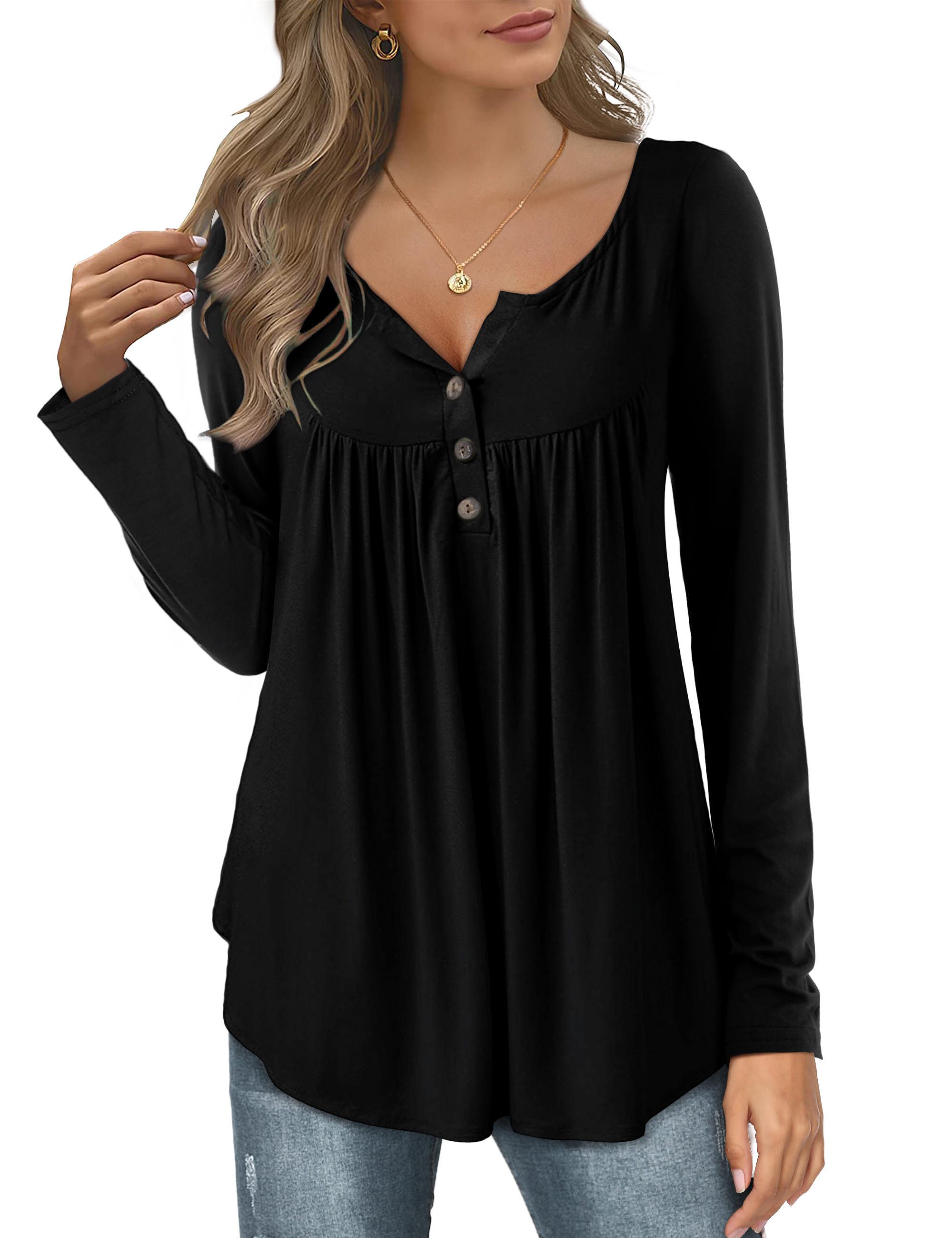 Beluring Langarmshirt Damen V-Ausschnitt Bluse mit Falten Design, locker un günstig online kaufen