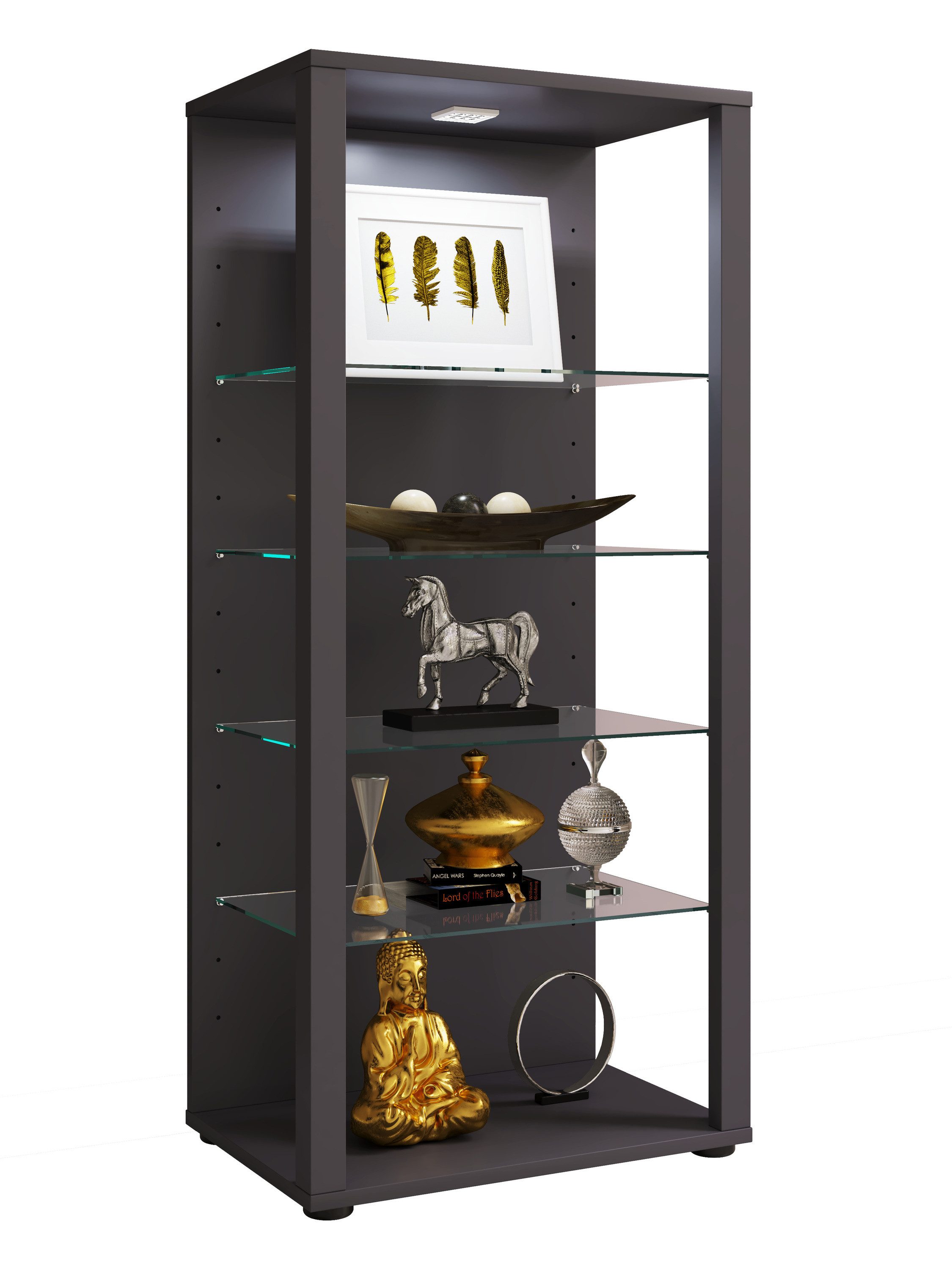 VCM Standvitrine Glasol III B. 52 x T. 35 x H. 115 cm 5 Fächer, Glas & Holzwerkstoff, fürs Wohnzimmer, mit gläsernen Fächern