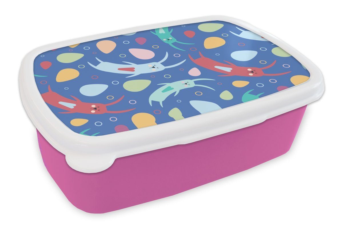MuchoWow Lunchbox Kaninchen - Pastell - Muster, Kunststoff, (2-tlg), Brotbox für Erwachsene, Brotdose Kinder, Snackbox, Mädchen, Kunststoff rosa