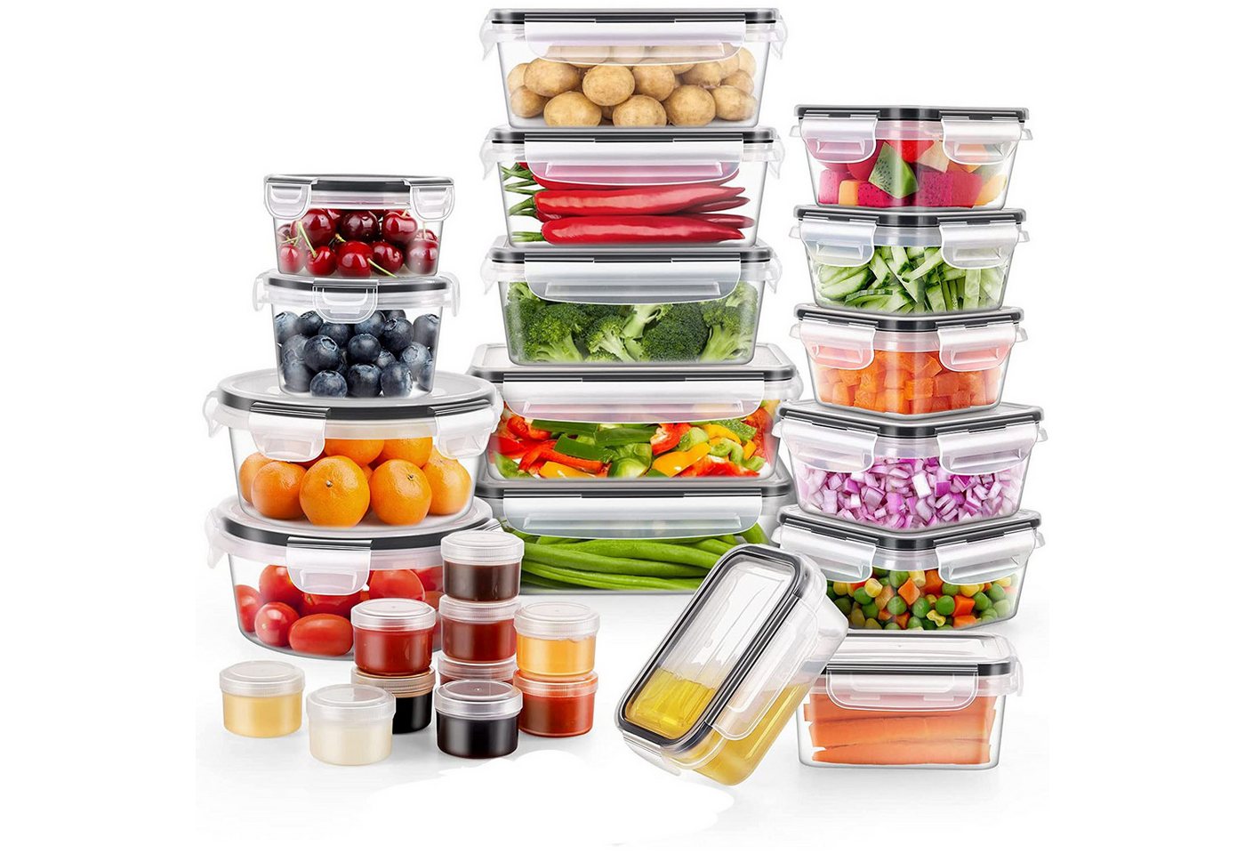 HEYHIPPO Frischhaltedose 26-tlg. Frischhaltedosen Set mit Deckel, stapelbar, auslaufsicher, (26-teiliges Set, BPA-frei Vorratsdosen Set mit Klickdeckel,für Meal Prep & Aufbewahrung), Lebensmittel Vorratsdosen, luftdicht, Kunststoffboxen für Küche