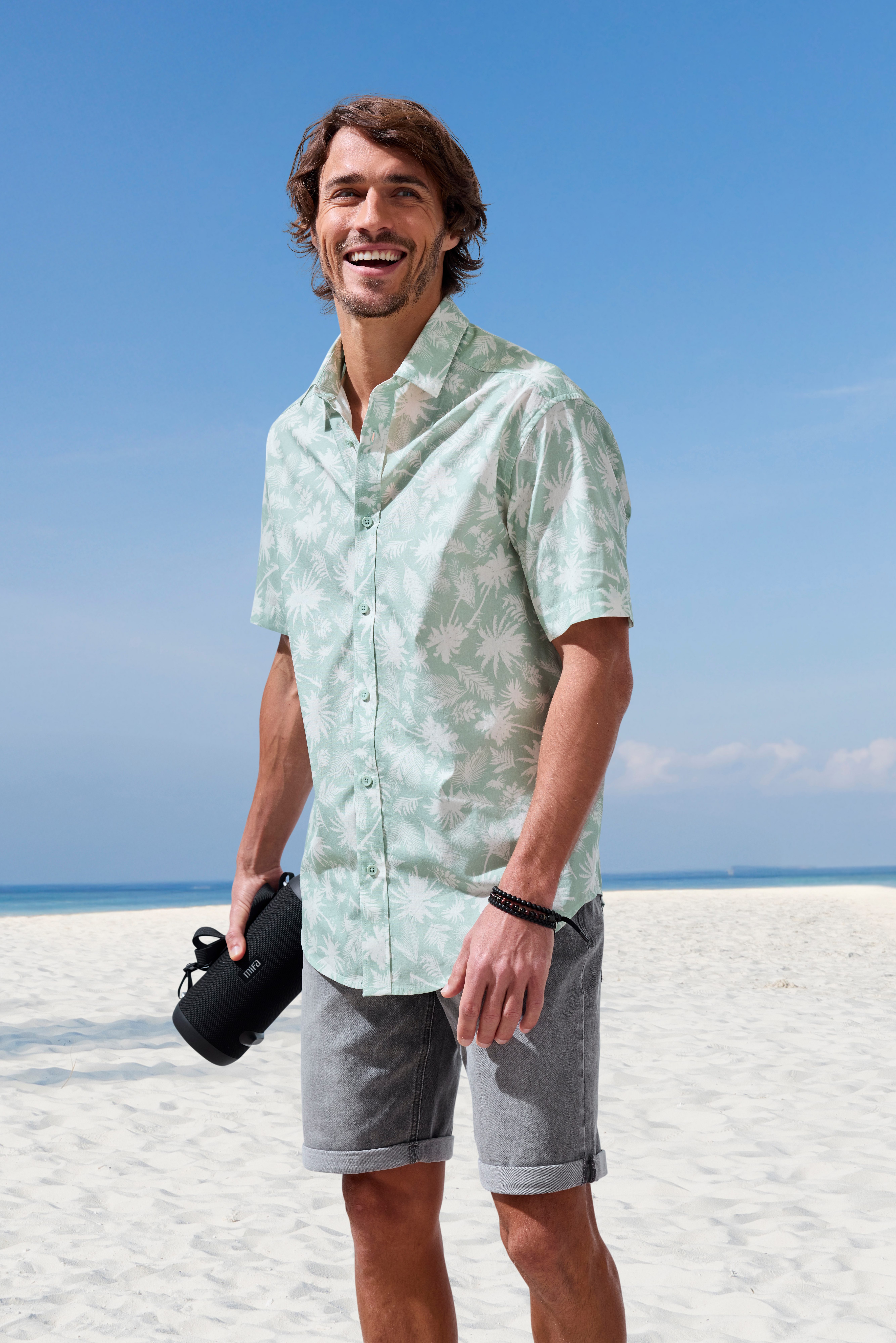 Beachtime Hawaiihemd - Kurzarmhemd mit sommerlichem Palmen Druck, Kurzarm, Freizeithemd mit Palmenprint, reine Baumwolle – Bild 4 von 4