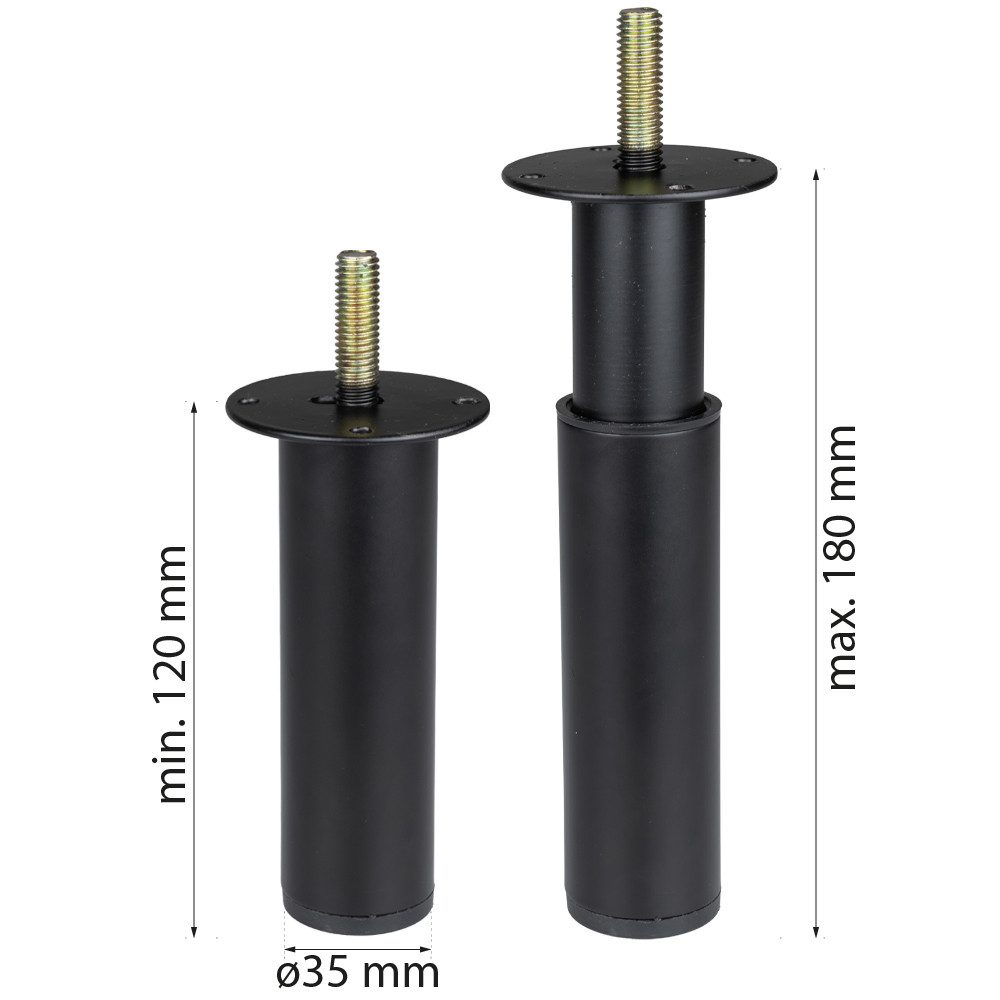 Prima-Online Möbelfuß Möbelfuß höhenverstellbar Schwarz 120–180 mm mit M10 Gewinde, (1-St) – Bild 2 von 5