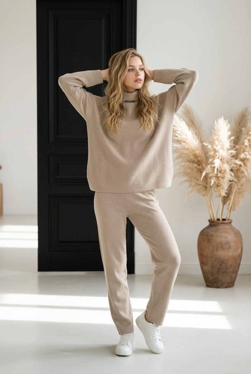 Zuckerwatte Stehkragenpullover leichte A-Linie aus Viskose Superstretch