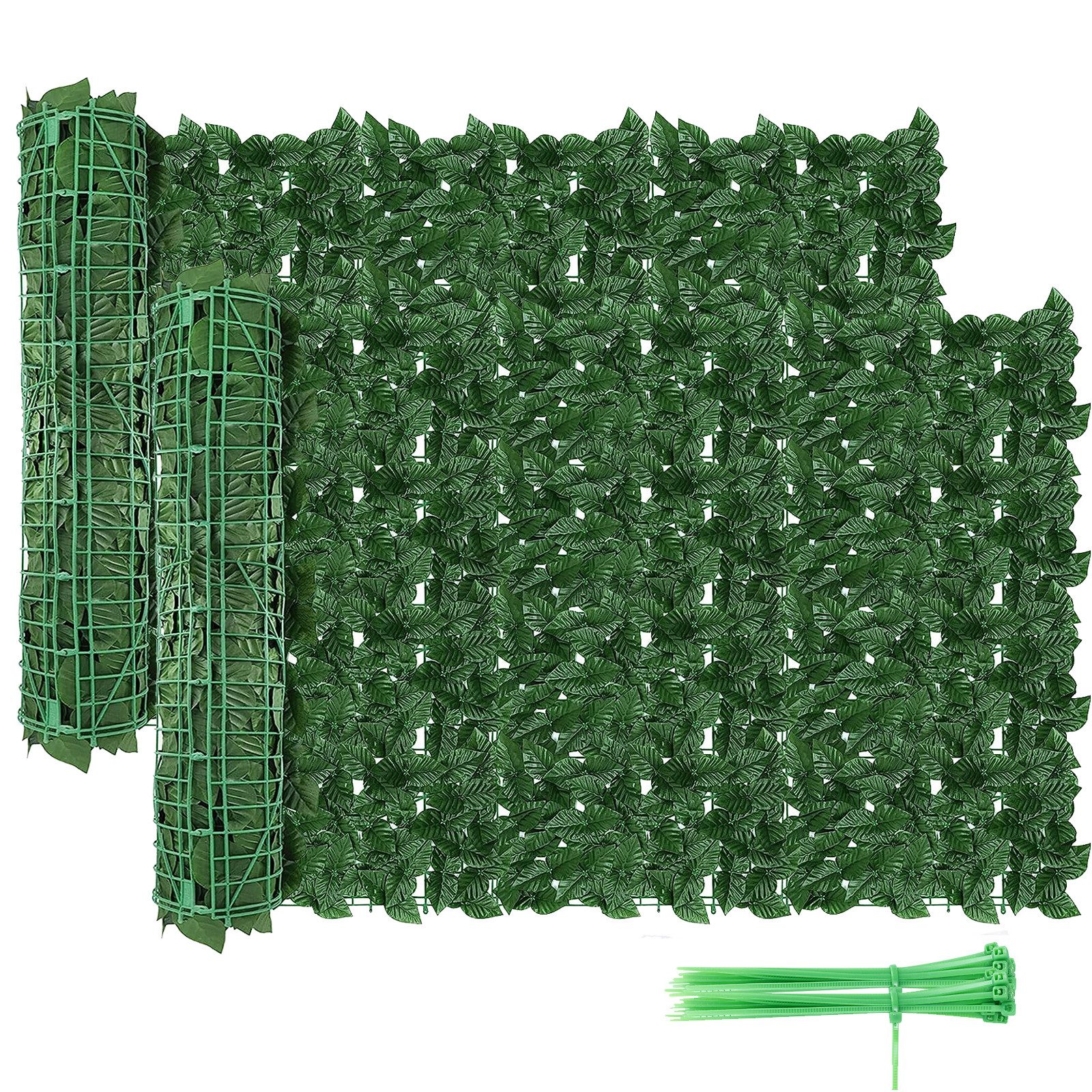 BlingBin Kunsthecken-Sichtschutz Künstliche Efeu Hecke Sichtschutz, 100 x 300cm Balkonsichtschutz, (2er Set, 2-St., Sichtschutz Künstliche Hecke mit 10 Stück Kabelbinder), Sichtschutzzaun, Wanddekoration für Haus, Garten, Hof, Büro