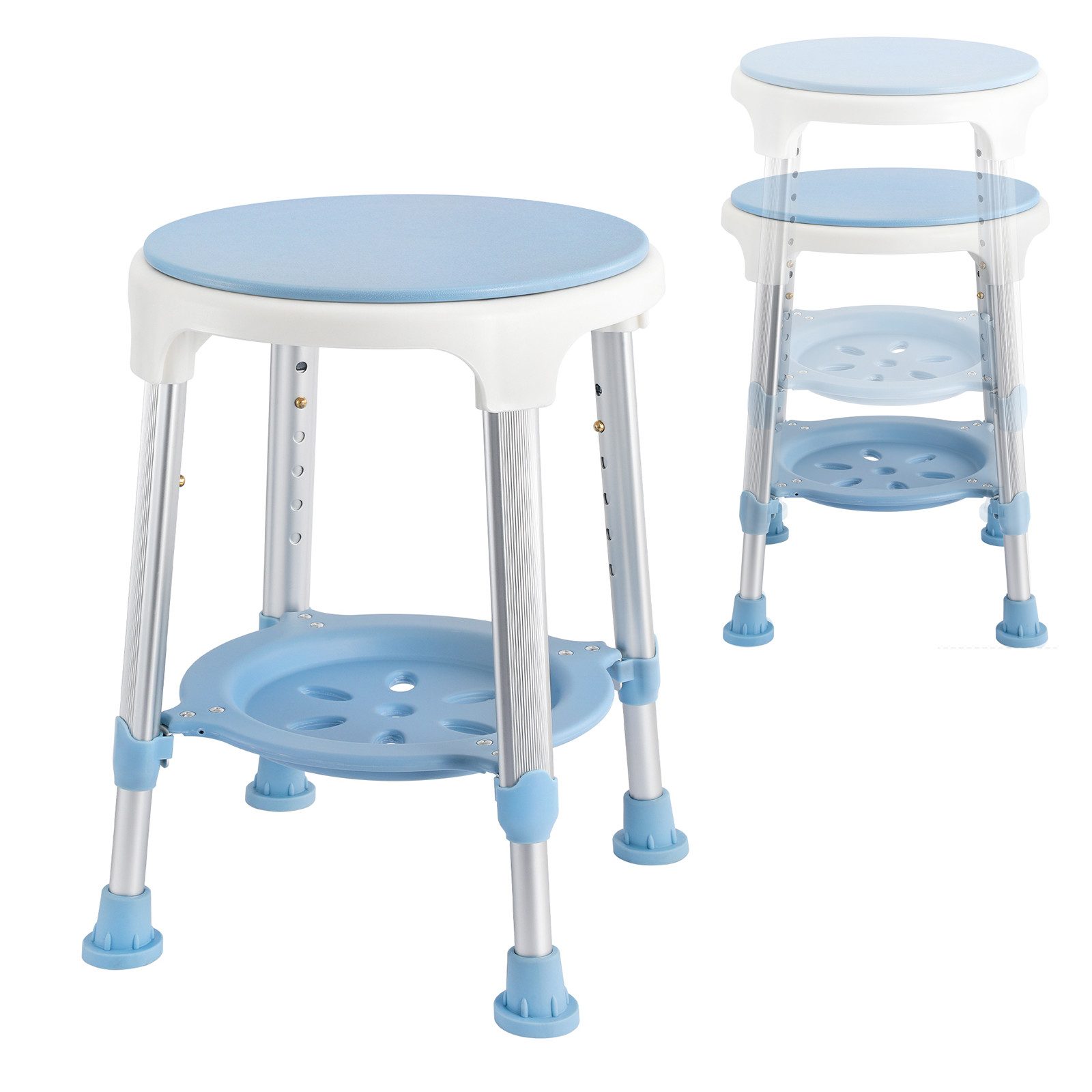 FIVMEN Duschstuhl Duschhocker mit Tablett 42-54 cm Höhenverstellbar und 360° Drehbar, Badsitz Duschhilfe Anti-Rutsch Badsitz aus Alu und Kunststoff