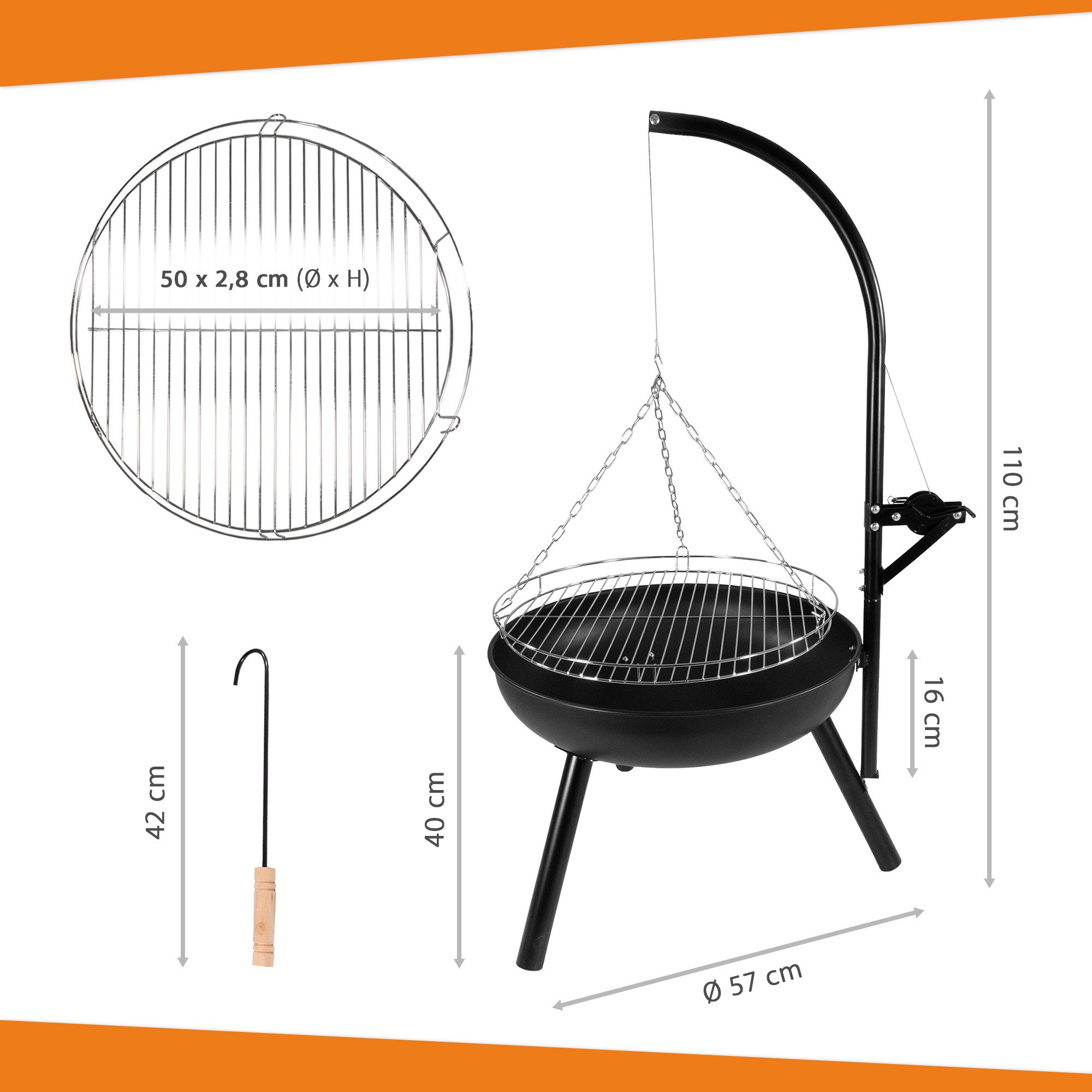 Lemodo Feuerschale Schwenkgrill mit höhenverstellbarem Grillrost, günstig online kaufen