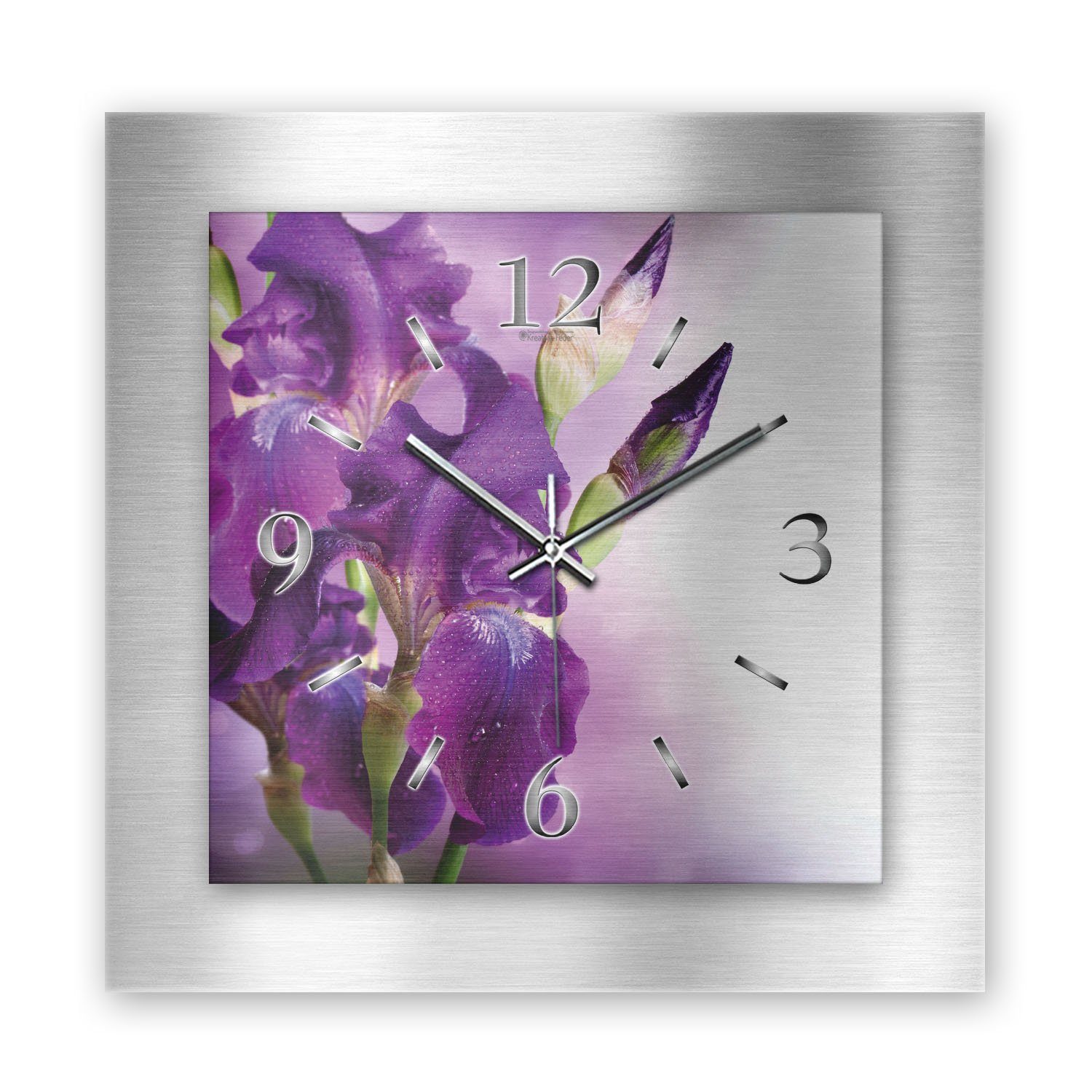 Kreative gebürstetem Zwei-Platten-Design; (3D-Wölbung; aus flüsterleises Feder 3D einzigartiges Designer-Wanduhr Uhrwerk) Aluminium „Violette Wanduhr Orchideen“