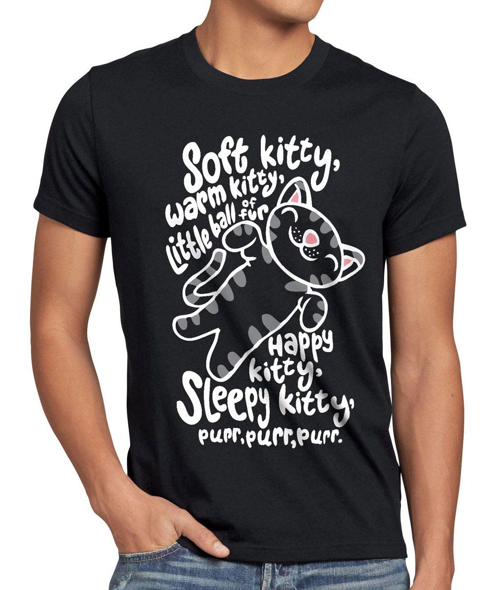 happy Herren T-Shirt schwarz sleepy sheldon cooper Kitty Print-Shirt Soft big theory katze cat style3 penny bang