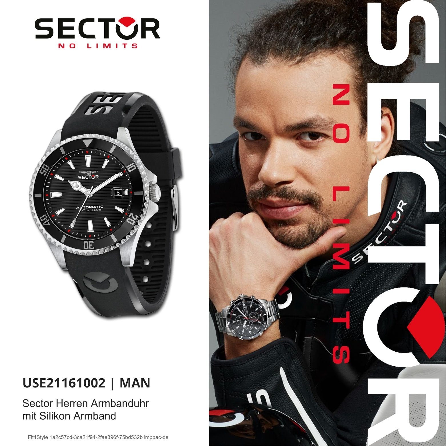 Sector Quarzuhr schwarz, Silikonarmband rund, Casual Herren (43mm), Analog, Armbanduhr Armbanduhr groß Sector Herren