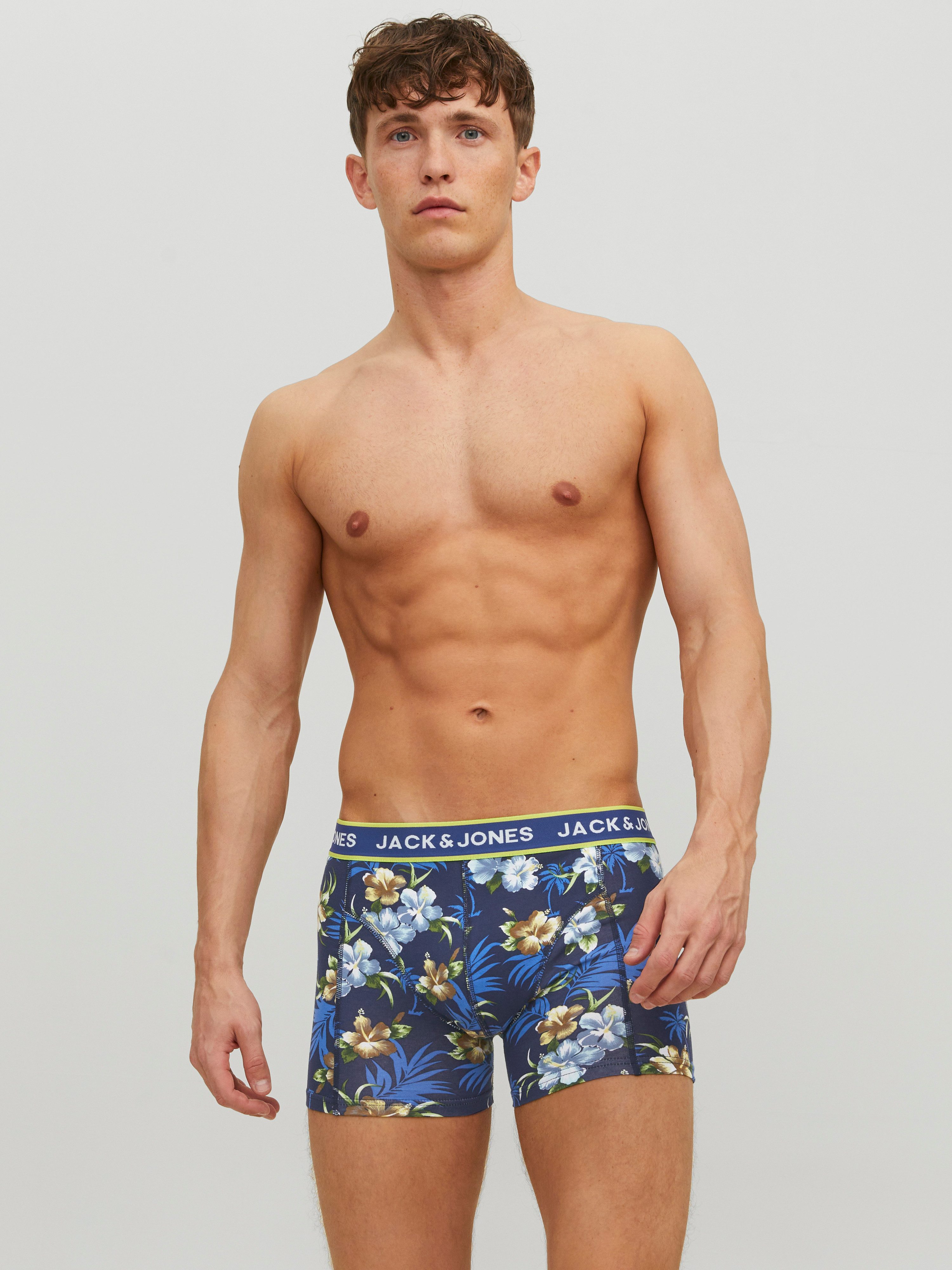Jack & Jones Trunk JACFLOWER mit Blumenprint und elastischem Bund (Packung, 3-St) bedruckt, modisch, eng anliegend, Baumwollmischung, Bündchen