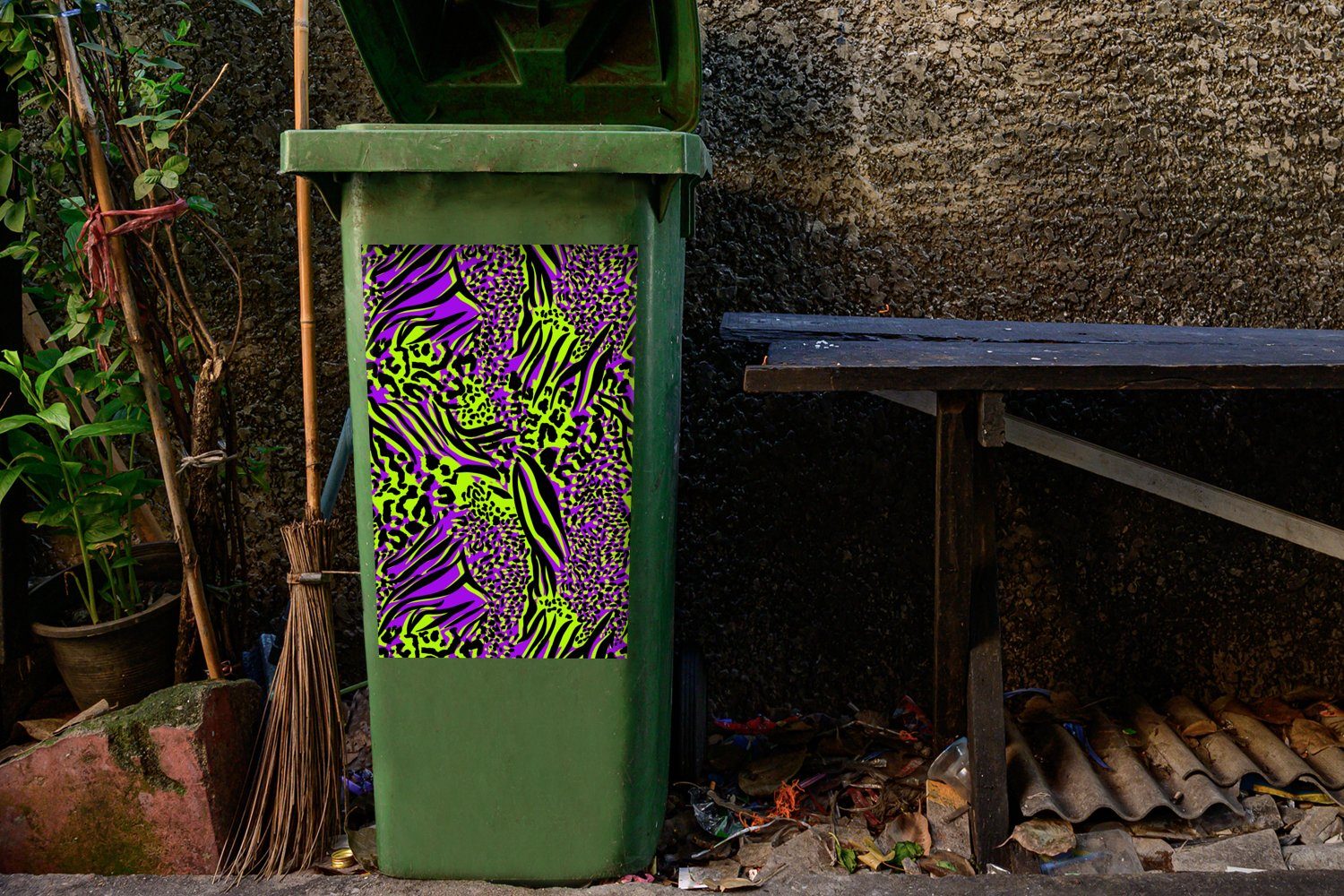 - Neon Lila Mülleimer-aufkleber, - Wandsticker Container, (1 Sticker, Abfalbehälter Mülltonne, Grün - MuchoWow St), Tiermuster
