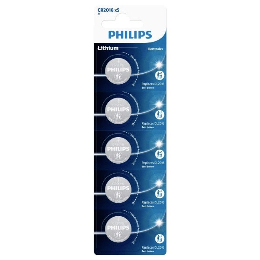 Philips Philips Knopfzelle CR 2016 3 V 5 St. Lithium Minicells Knopfzelle, (3.00 V)