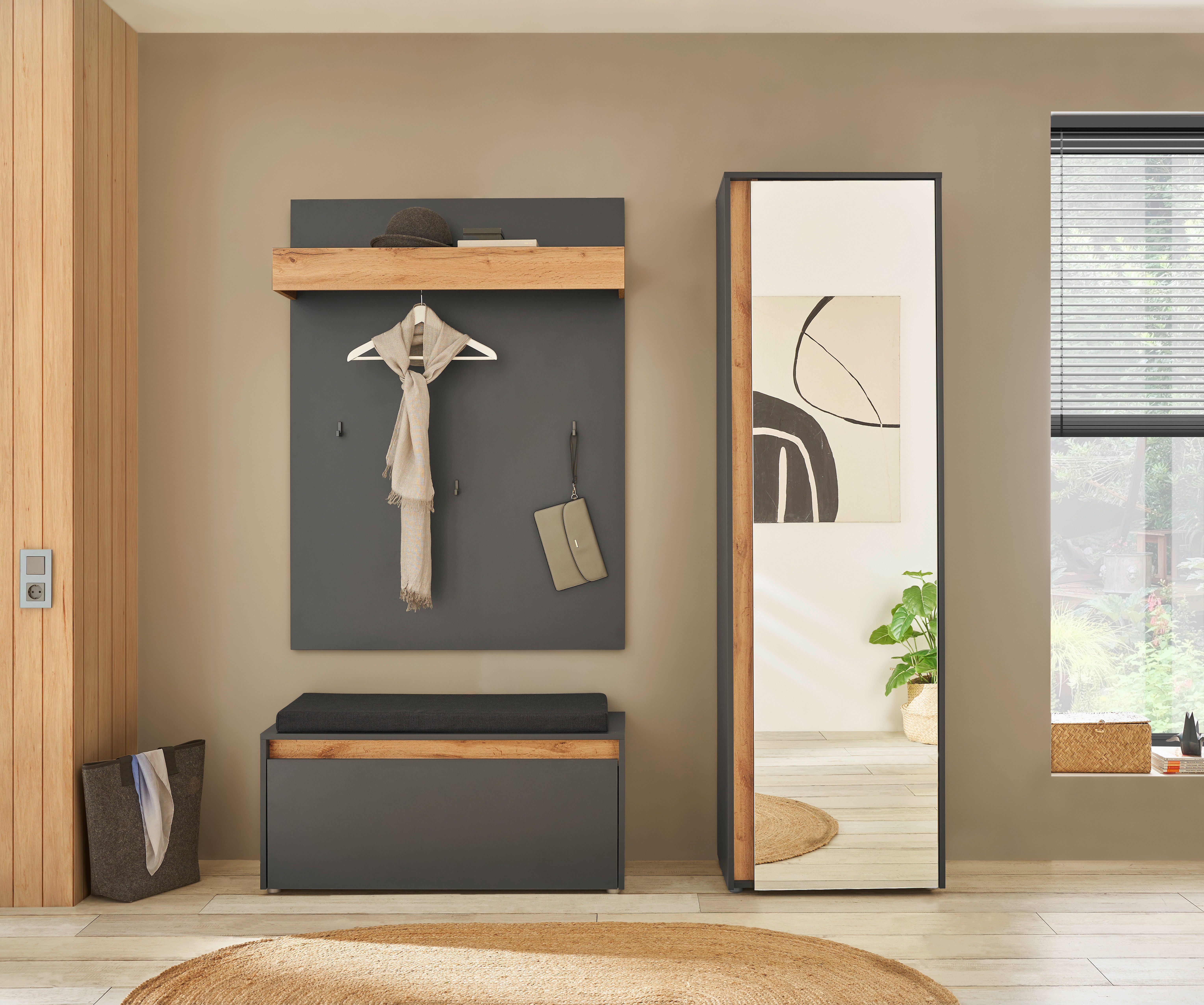 INOSIGN Шкафы-Set GIRON/CiTY, moderne Garderobe, Komplettset mit viel Stauraum, (Komplett-Set, 3-St), enthält Шкафыschrank, Paneel, Schuhbank inkl. Sitzkissen