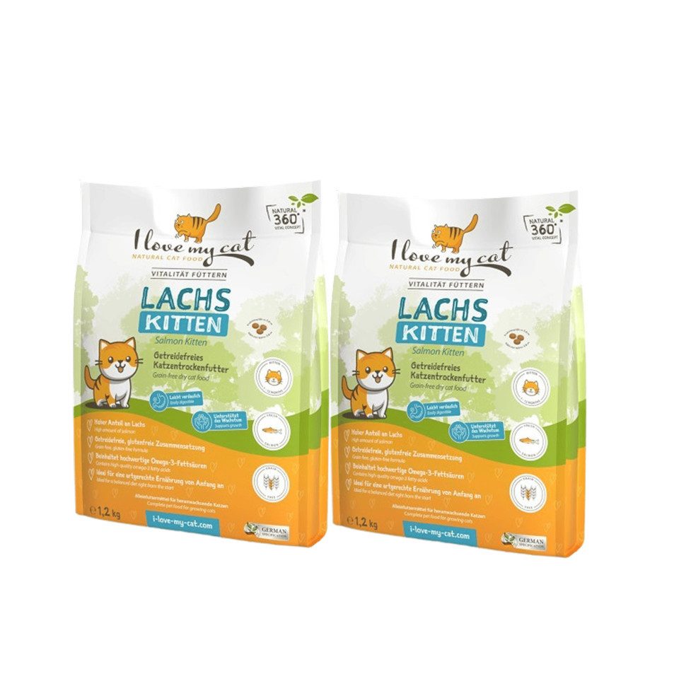 Bellfor I love my cat Getreidefreies Kitten-Trockenfutter mit Lachs im 2er-Set, für: Katzen