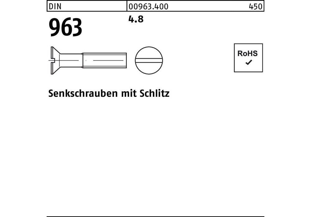 DIN Schlitz Senkschraube 12 x Senkschraube M 963 6 4.8