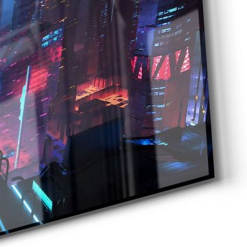 DEQORI Glasbild 'Cyberpunk Stadt bei Nacht', 'Cyberpunk Stadt bei Nacht', Glas Wandbild Bild schwebend modern