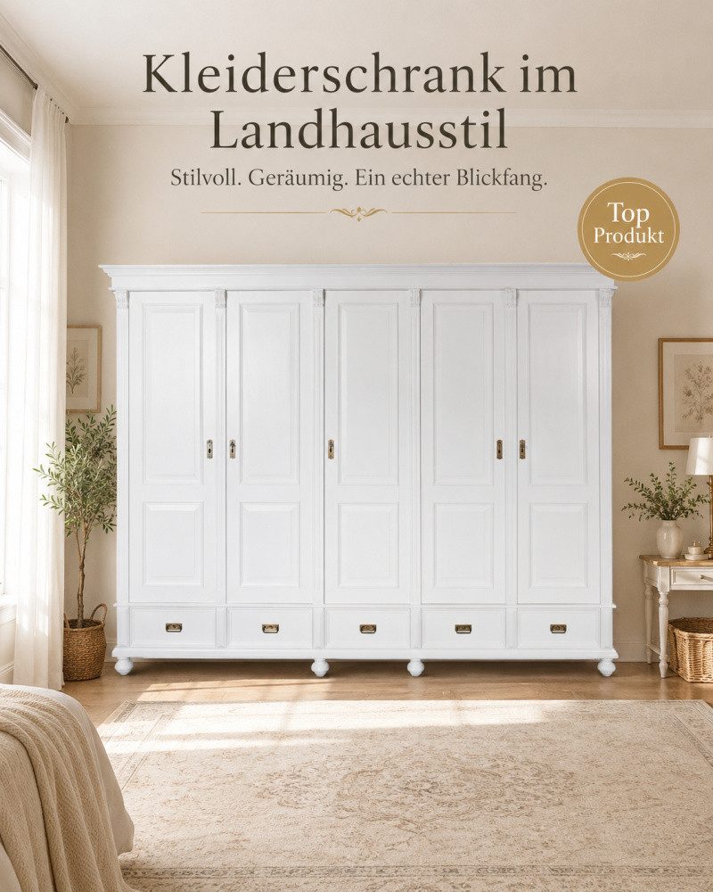 Wohnpalast Kleiderschrank Premium Landhaus Kleiderschrank 5 Türig Massivholz zerlegbar
