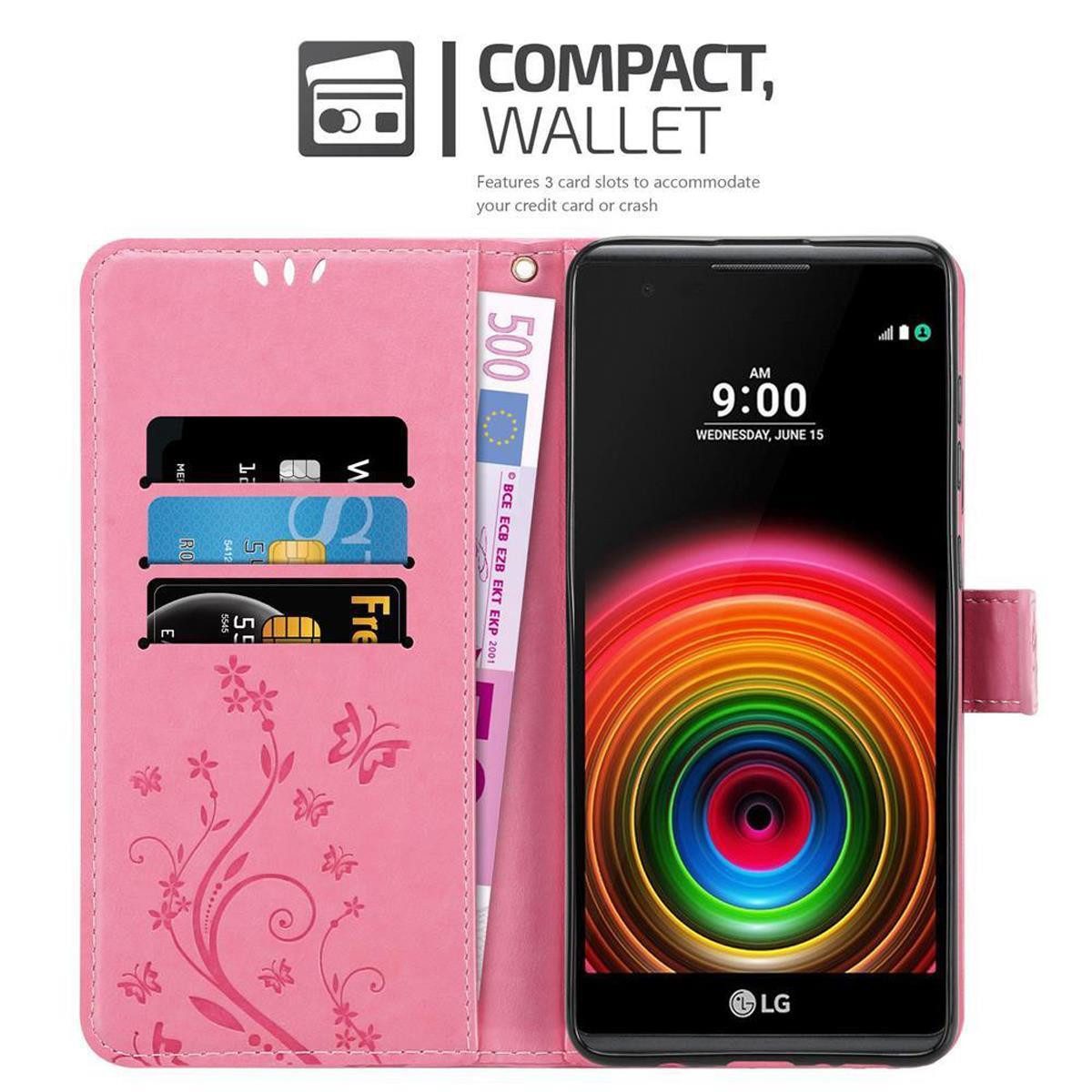 Cadorabo Handyhülle für LG X POWER Hülle LG X POWER, Hülle Schutzhülle Blumen Flower mit Standfunktion Kartenfach Magnet