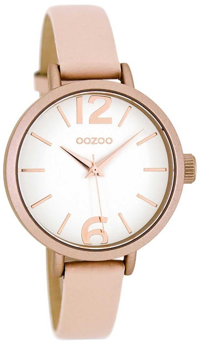 OOZOO Quarzuhr Oozoo Damen Armbanduhr rosa, Damenuhr rund, mittel (ca. 35mm) Lederarmband, Fashion-Style