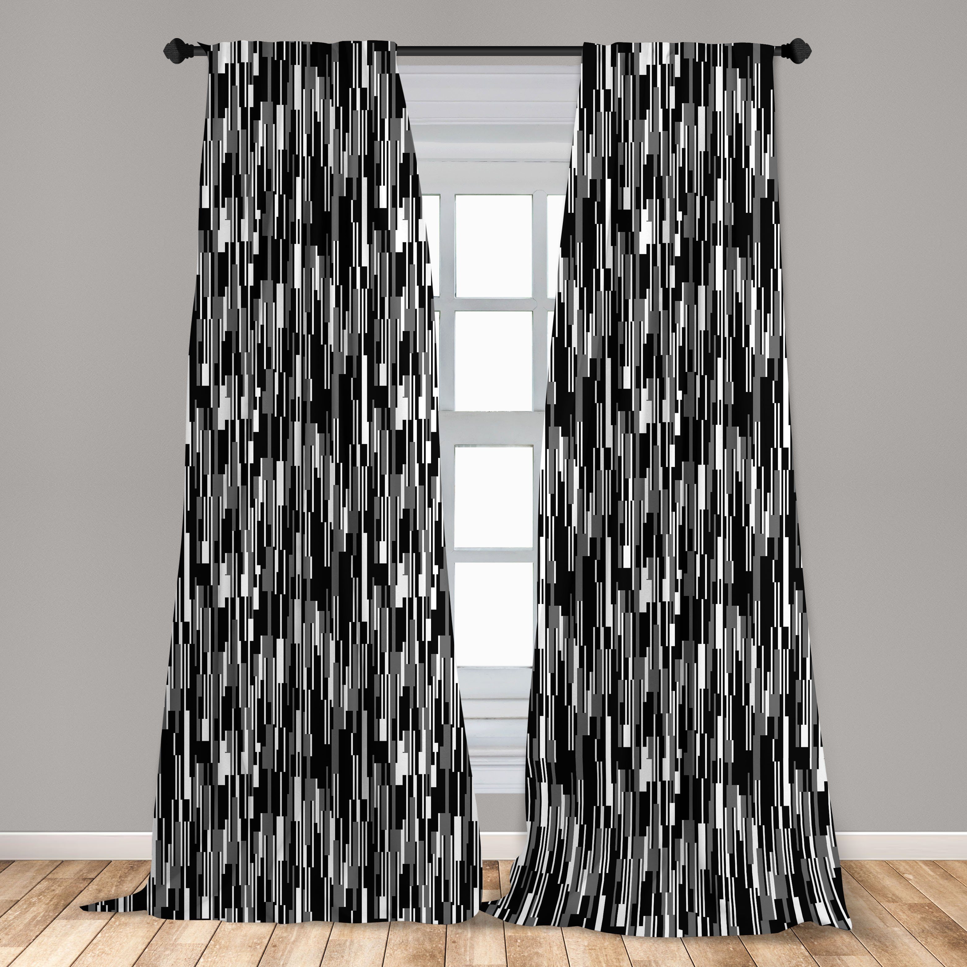 Gardine Vorhang abstrakte Wohnzimmer Dekor, Microfaser, Abakuhaus, Linien Schlafzimmer weiß für Schwarz und