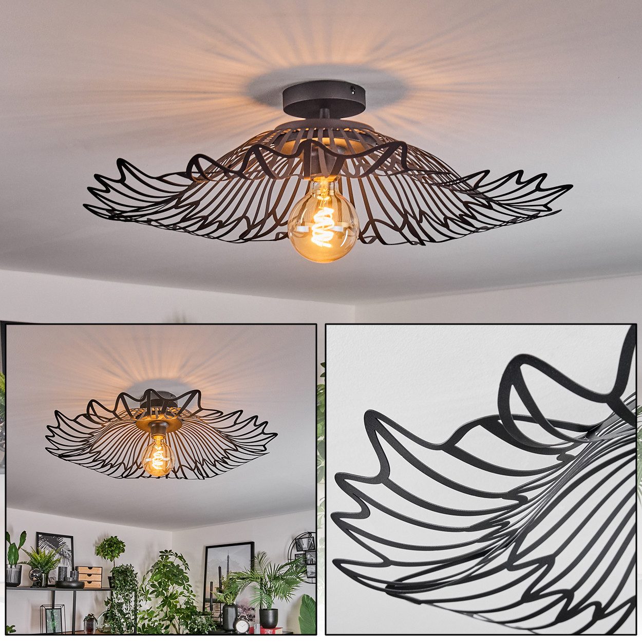 hofstein Deckenleuchte Deckenlampe aus Metall in Schwarz, ohne Leuchtmittel günstig online kaufen