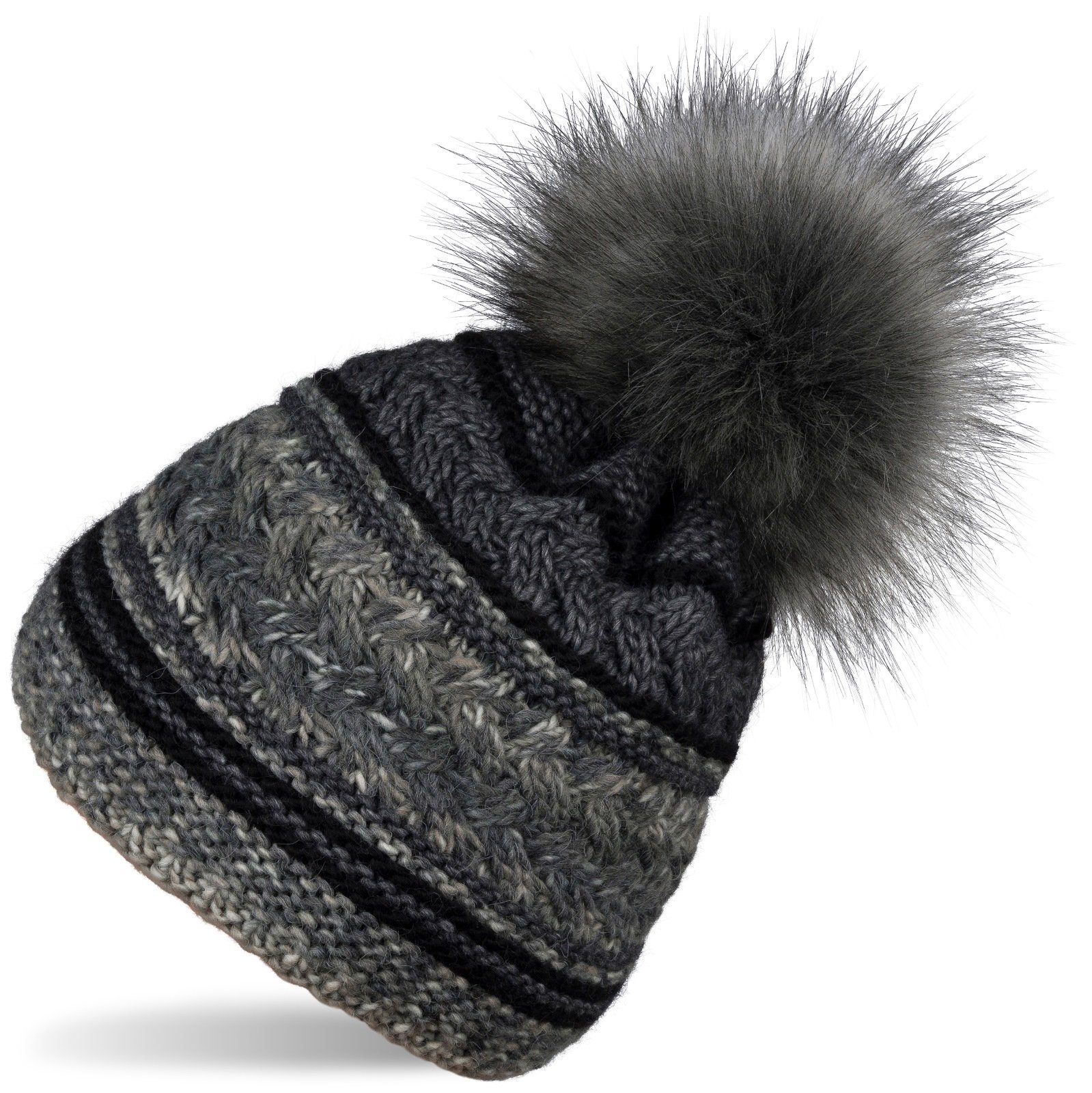 styleBREAKER Bommelmütze Strick Bommelmütze mit buntem Mustermix (1-St) günstig online kaufen