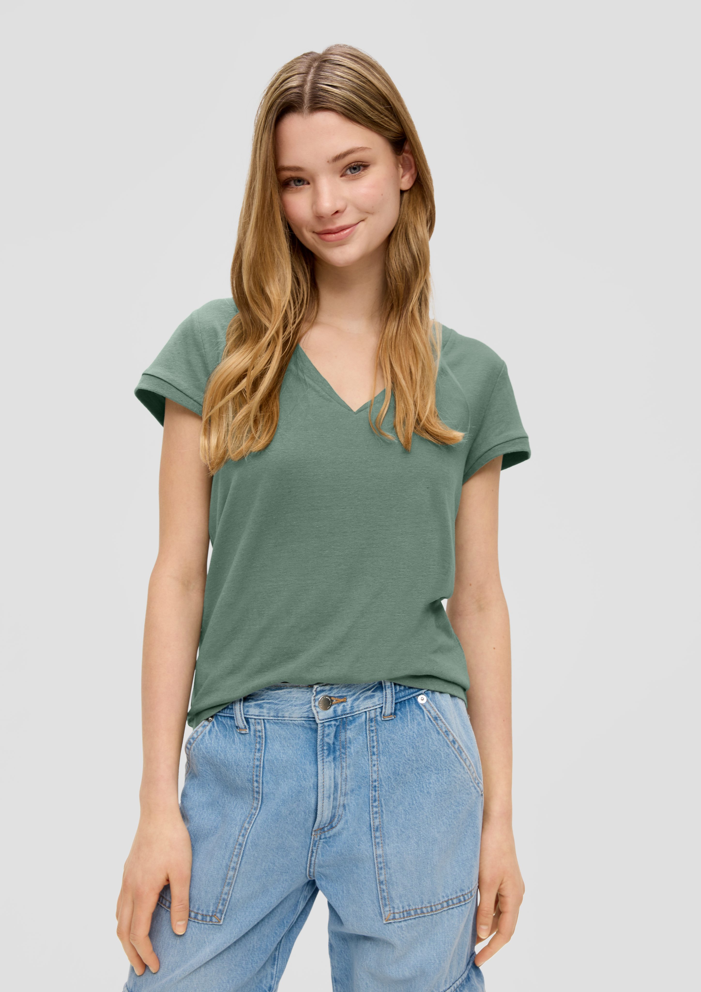QS Kurzarmshirt T-Shirt mit V-Ausschnitt günstig online kaufen
