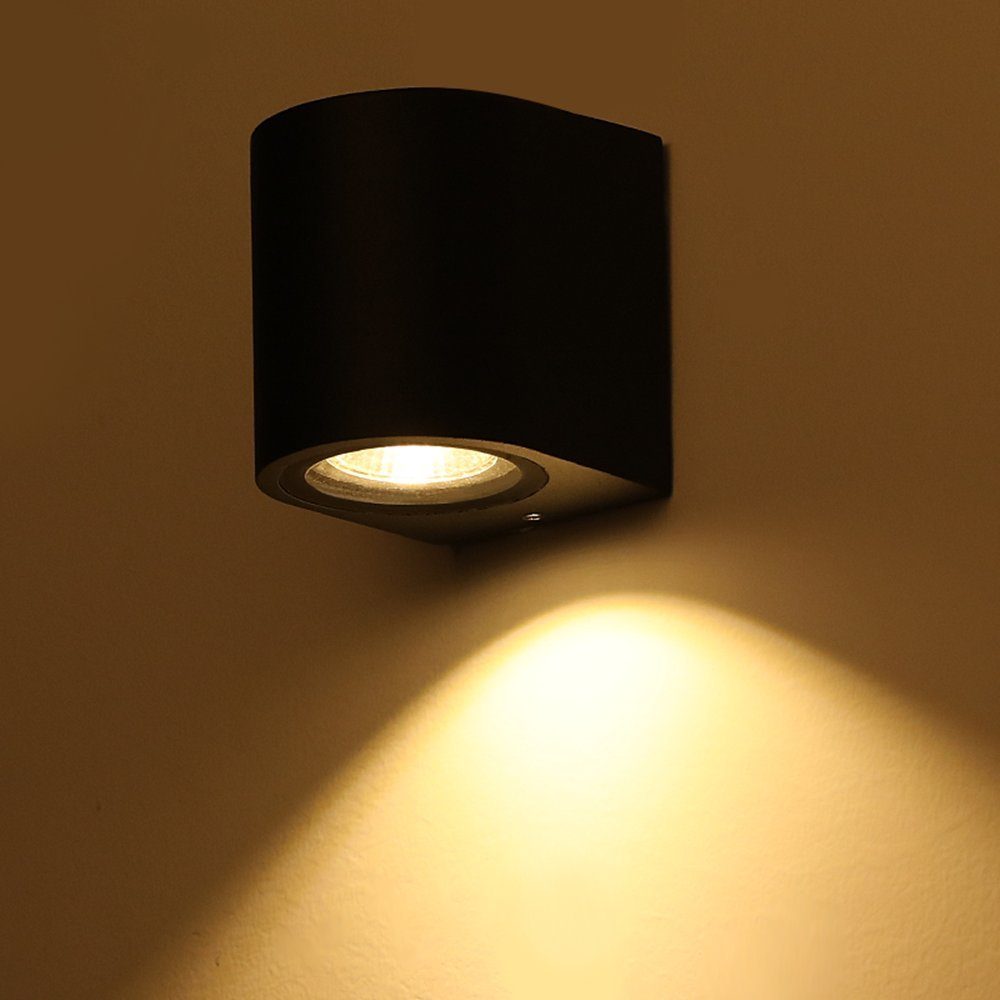LETGOSPT Außen-Wandleuchte LED Wandlampe aussen, Downlight Einstellbar GU10, Außenlampe, Abstrahlwinkel, mit 3W Down Warmweiß, GU10 IP65 1x Runden Up Wandbeleuchtung