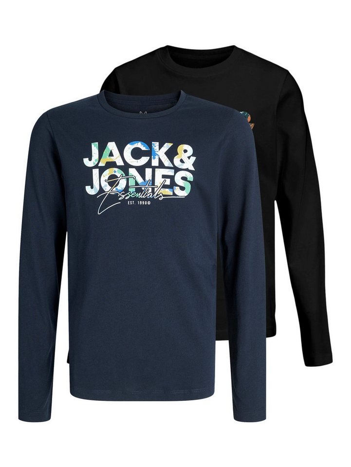 Jack & Jones Junior Langarmshirt JJGEPLAS TEE LS CREW NECK 2PK MP JNR (Packung, 2-tlg) Baumwolle