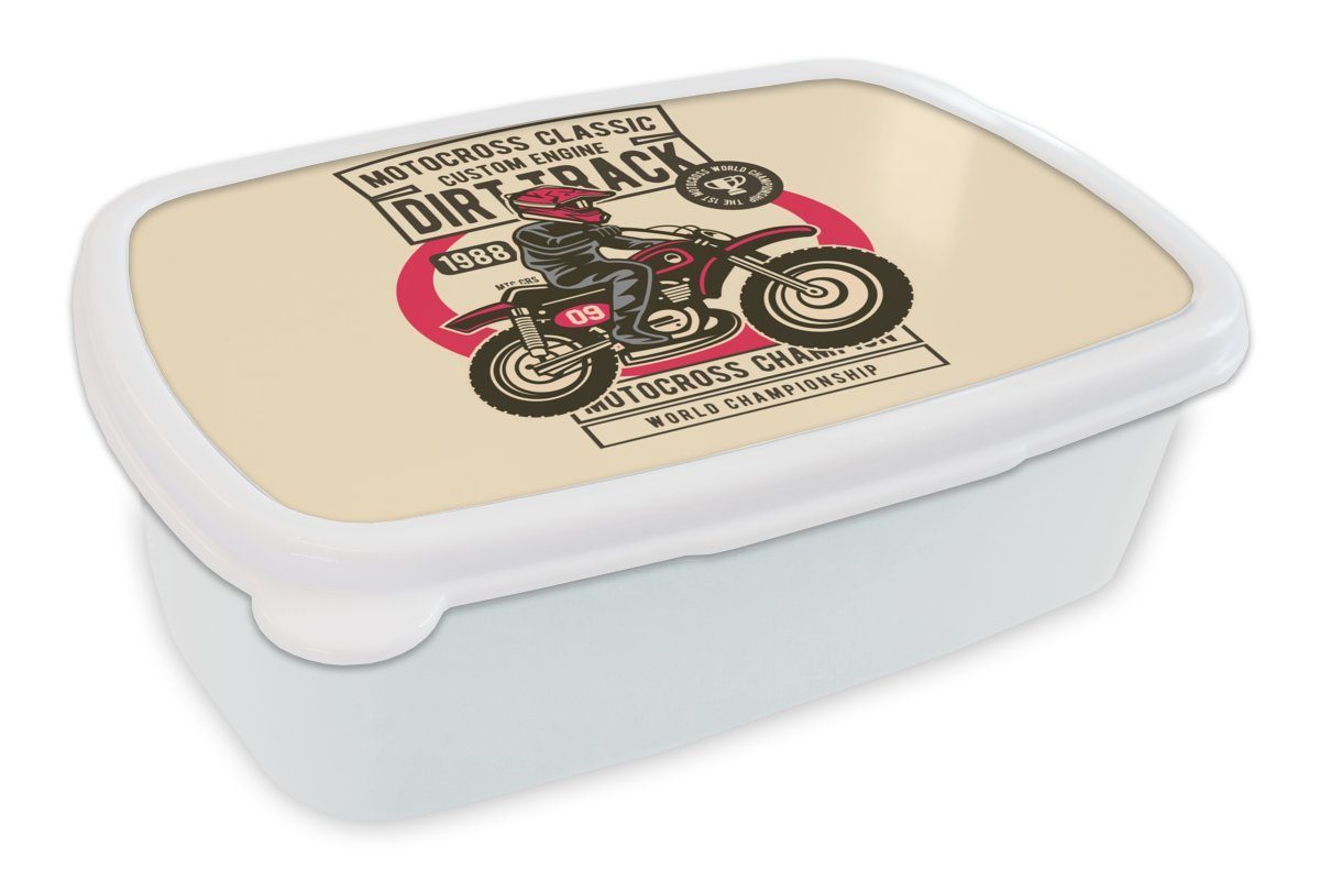MuchoWow (2-tlg), Motorrad Jungs Lunchbox und Mädchen für Kinder weiß Kunststoff, - Erwachsene, Zeichnung, Brotdose, - Brotbox für und Vintage