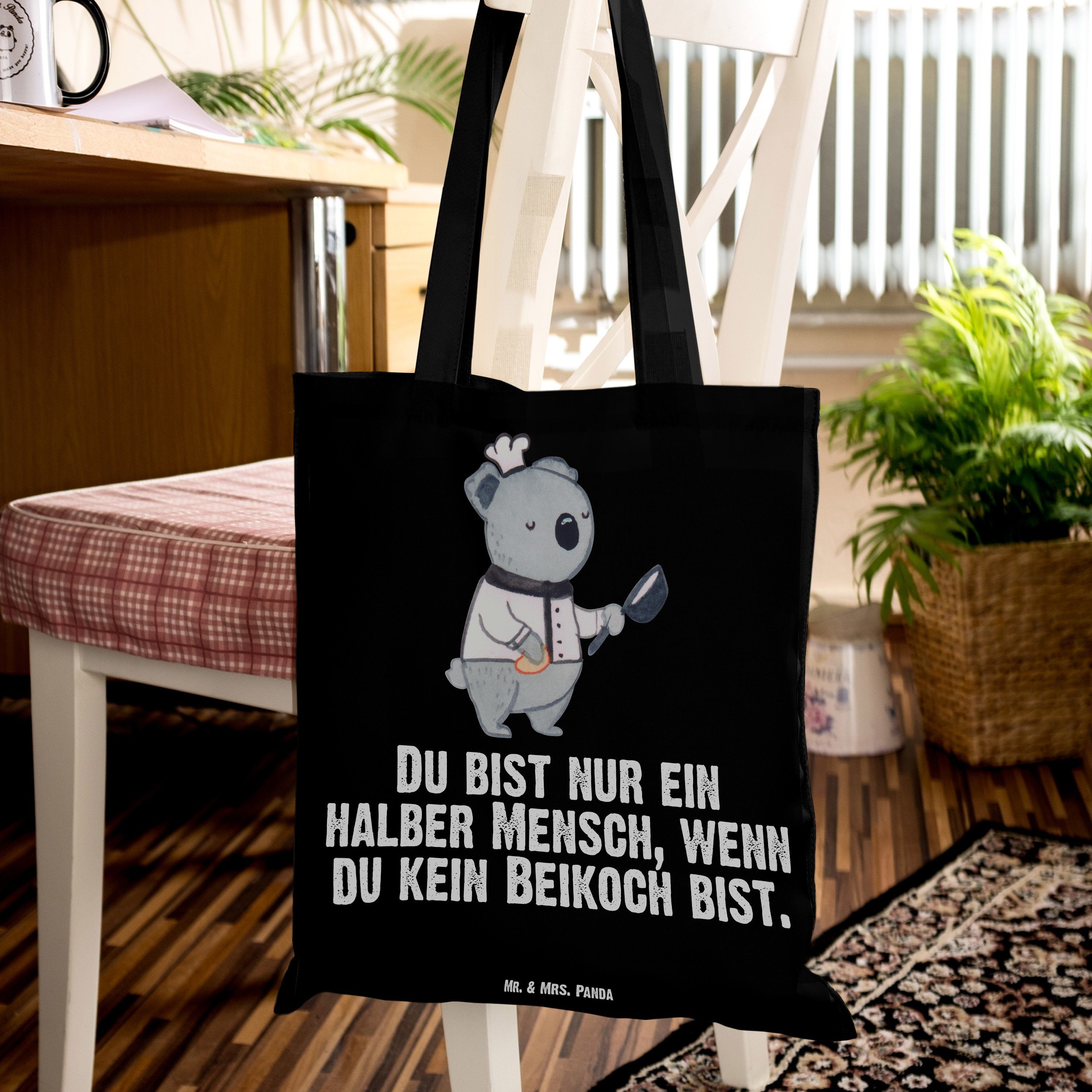 Mr. & Mrs. Panda Tragetasche cooking, Beikoch - Geschenk, live mit Schwarz Herz Jungko - Kollegin, (1-tlg)