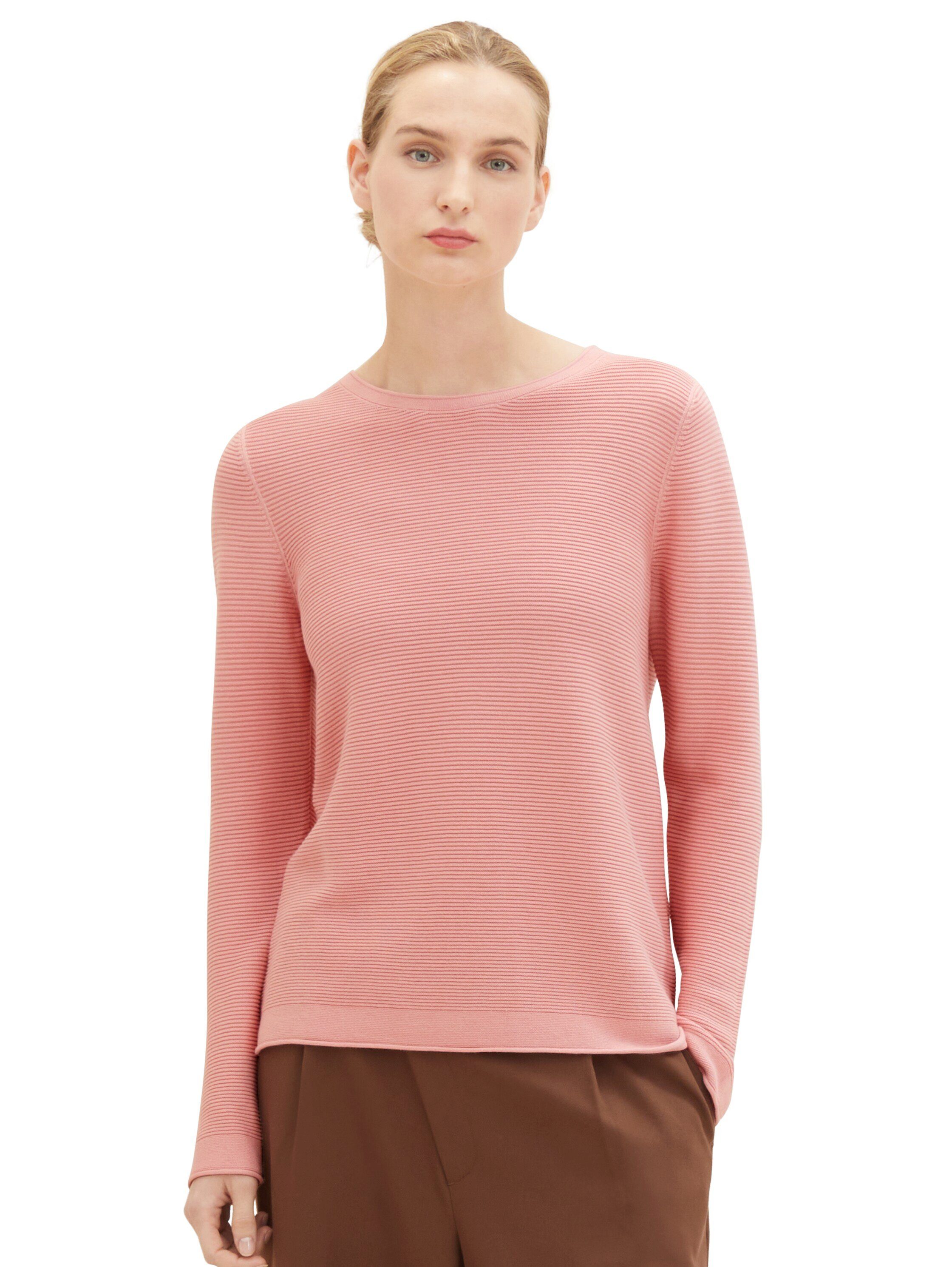 TOM TAILOR Strickpullover in Streifen rose blush Stuktur